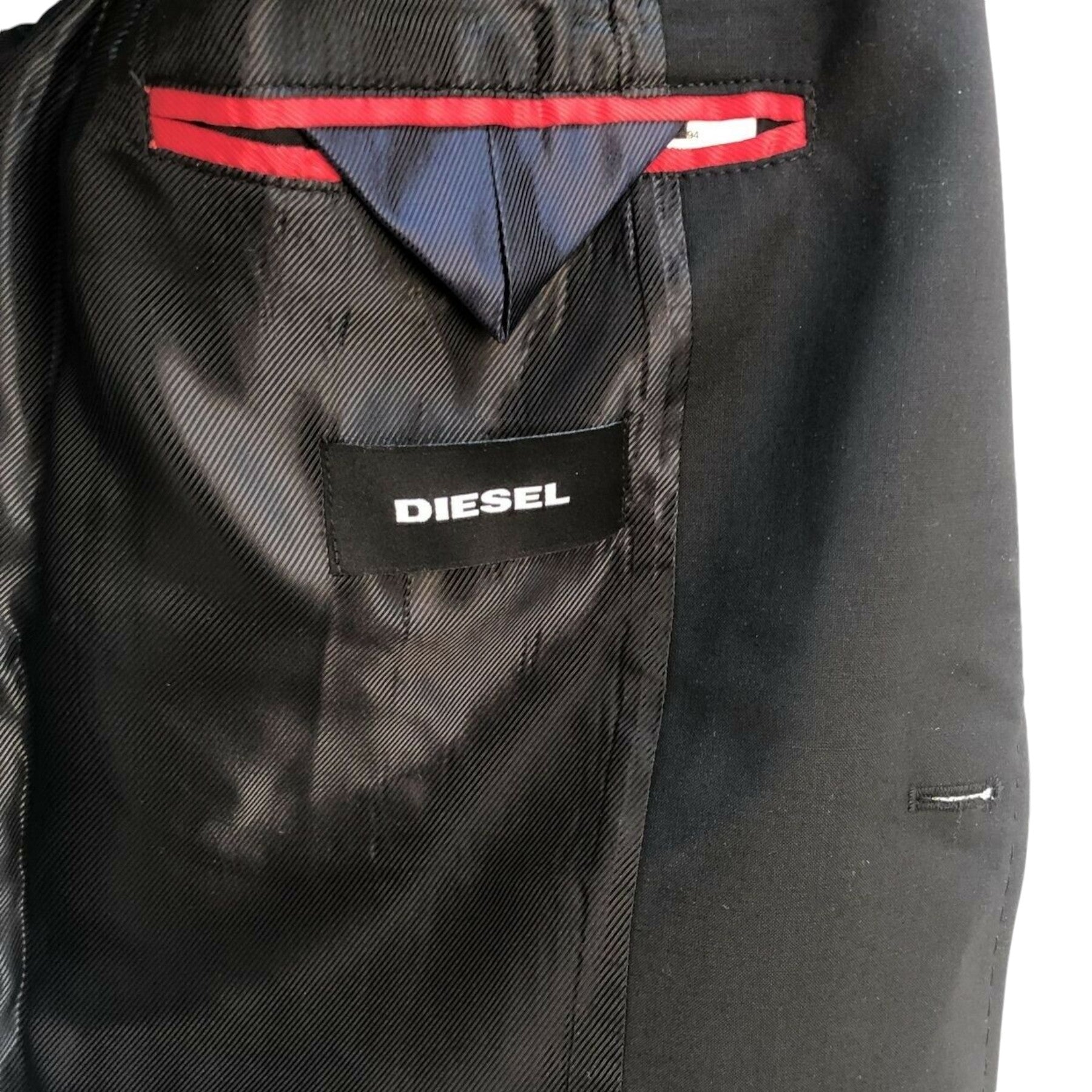 DIESEL J LUSH Mens Blazer Jacket Denim Trim Wool Double Button Casual Black Coat