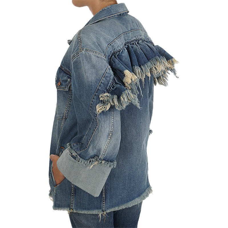 DIESEL DE VISEMAC Womens Denim Jacket Long Sleeve Distressed Blue Western Jacket