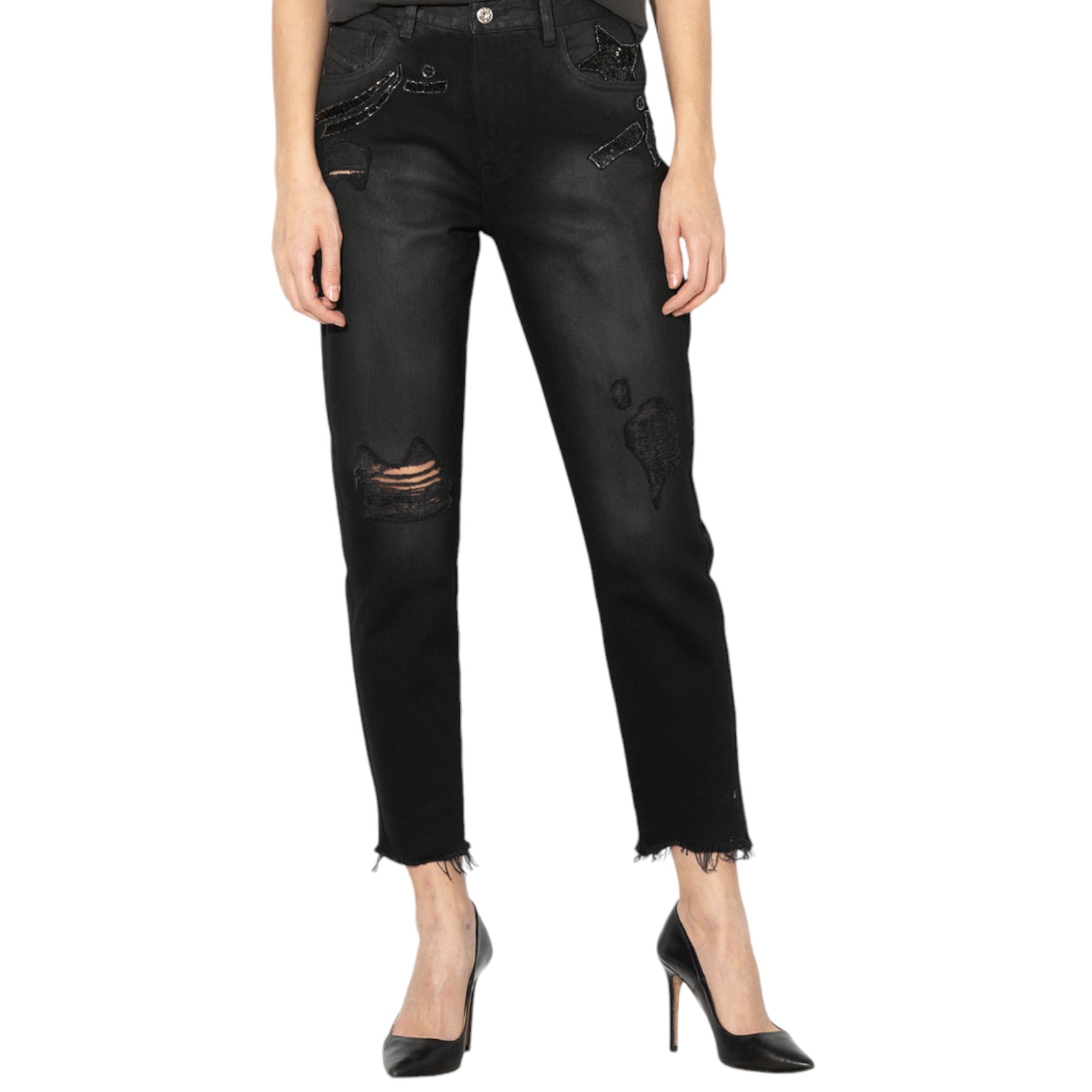 DIESEL DE CLAIRY 0KARE Womens Denim Jeans Distressed Trousers Casual Black Pants