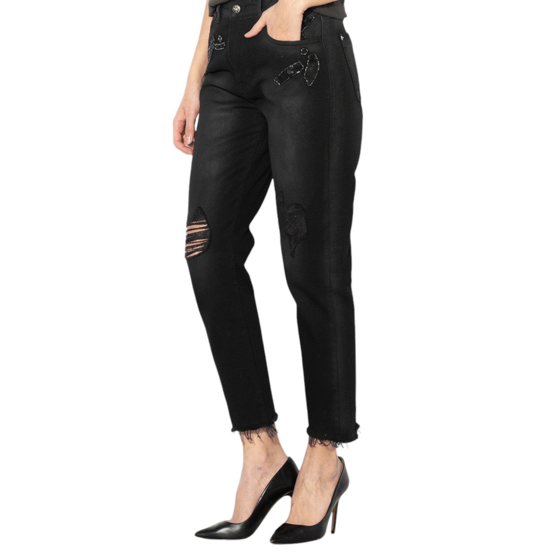 DIESEL DE CLAIRY 0KARE Womens Denim Jeans Distressed Trousers Casual Black Pants