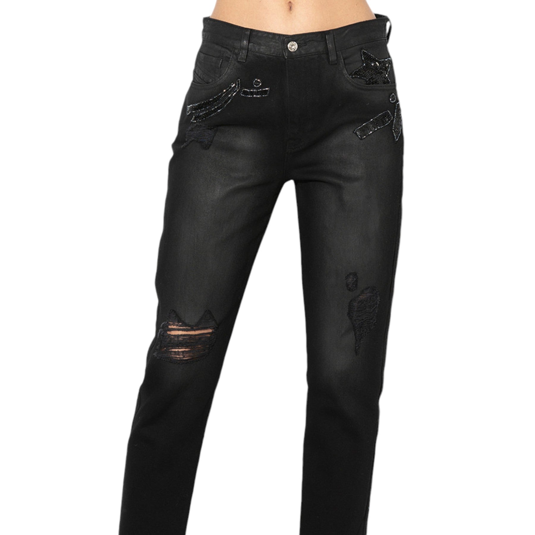 DIESEL DE CLAIRY 0KARE Womens Denim Jeans Distressed Trousers Casual Black Pants