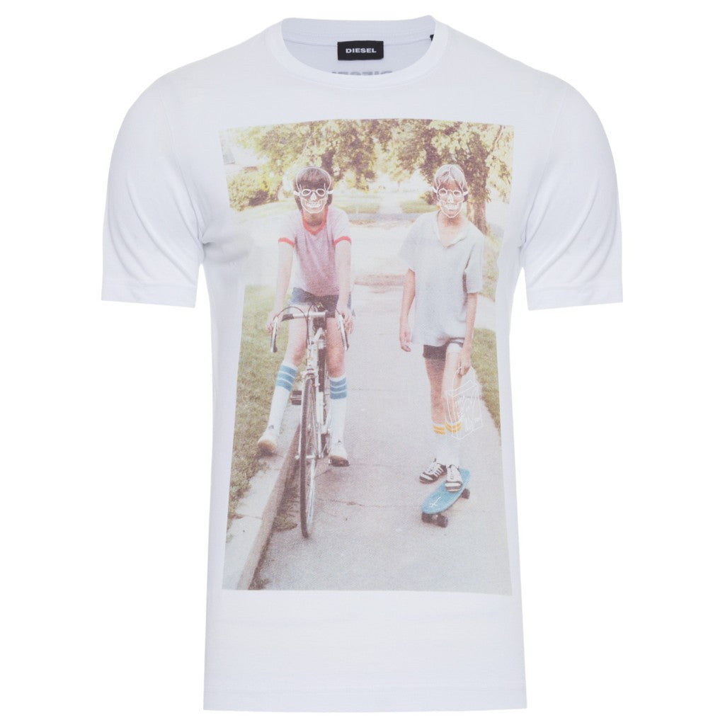 DIESEL T JOE RV 100 Mens T-Shirt Short Sleeve Ribbed Top Summer Casual White Tee