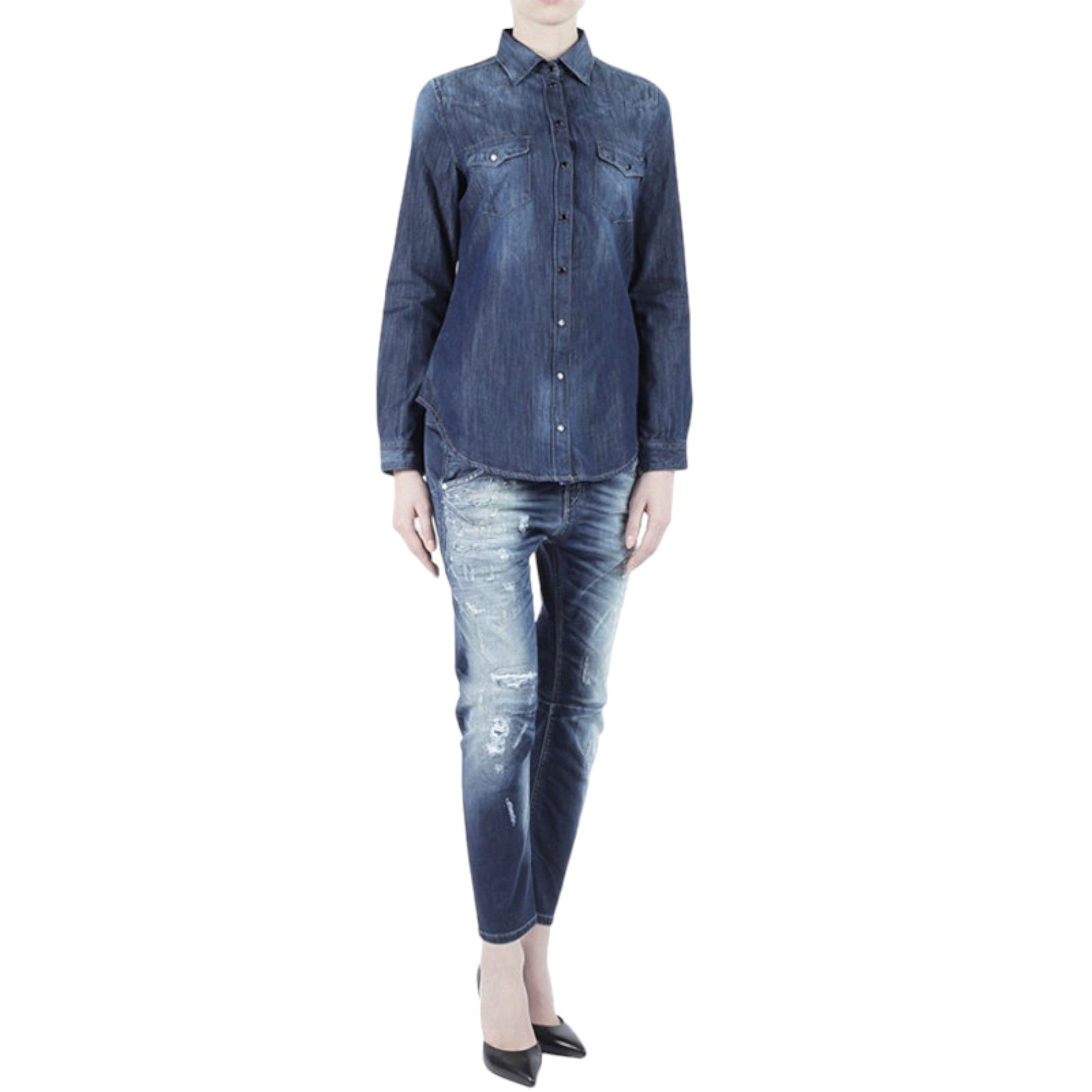 DIESEL DE PRATT Womens Denim Jeans Casual Shirt Ladies Top Cotton Elegant Blue