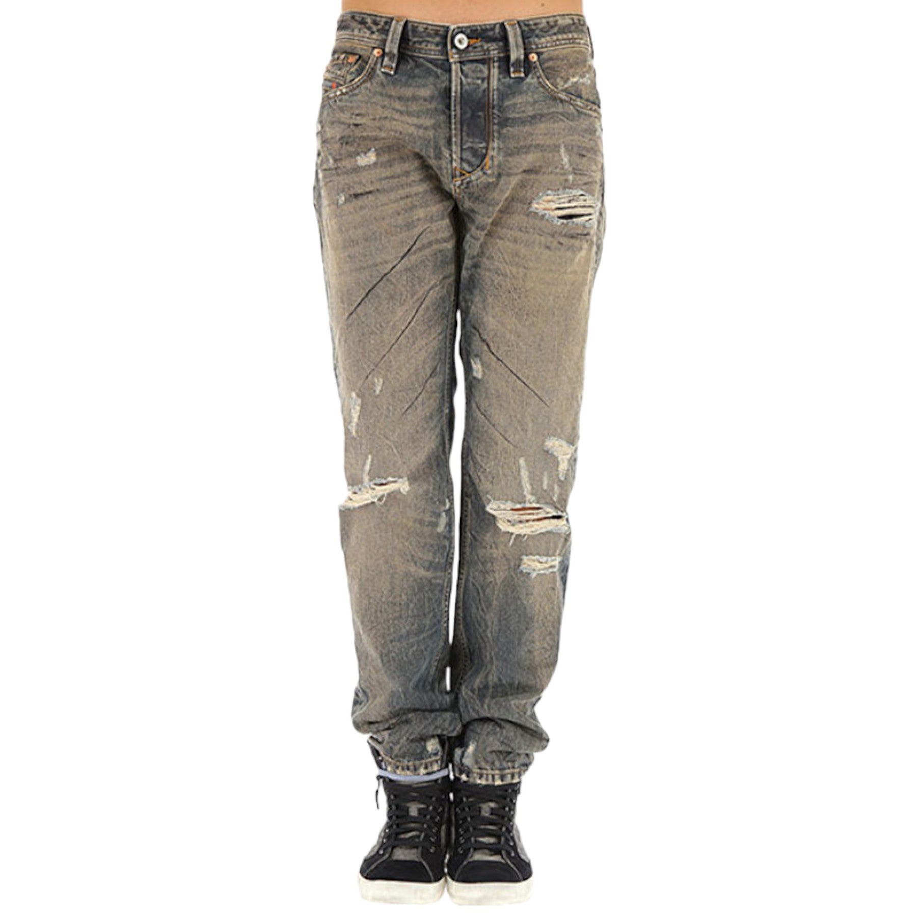 DIESEL LARKEE BEEX 084XB Mens Denim Jeans Regular Tapered Faded Distressed Pants
