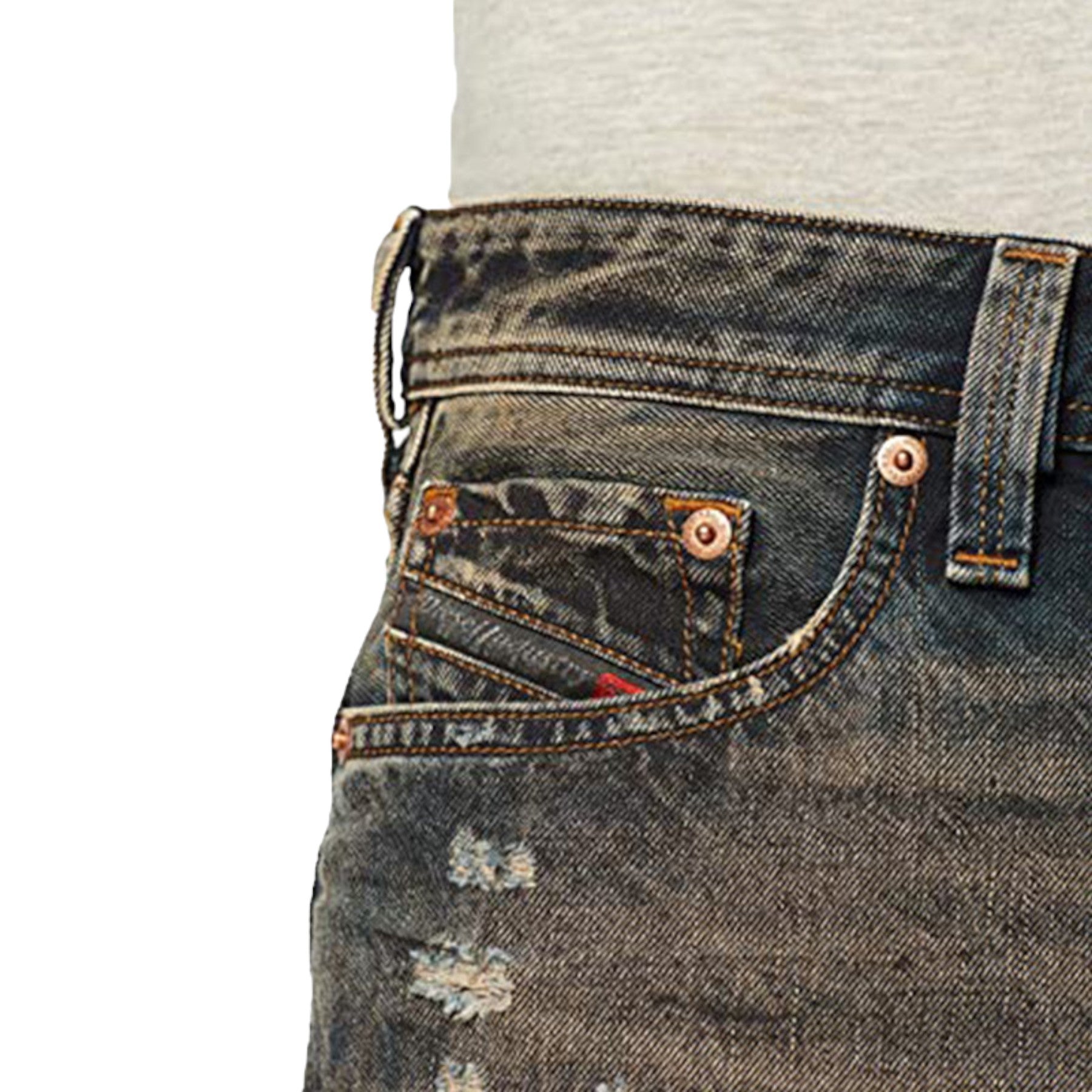 DIESEL LARKEE BEEX 084XB Mens Denim Jeans Regular Tapered Faded Distressed Pants