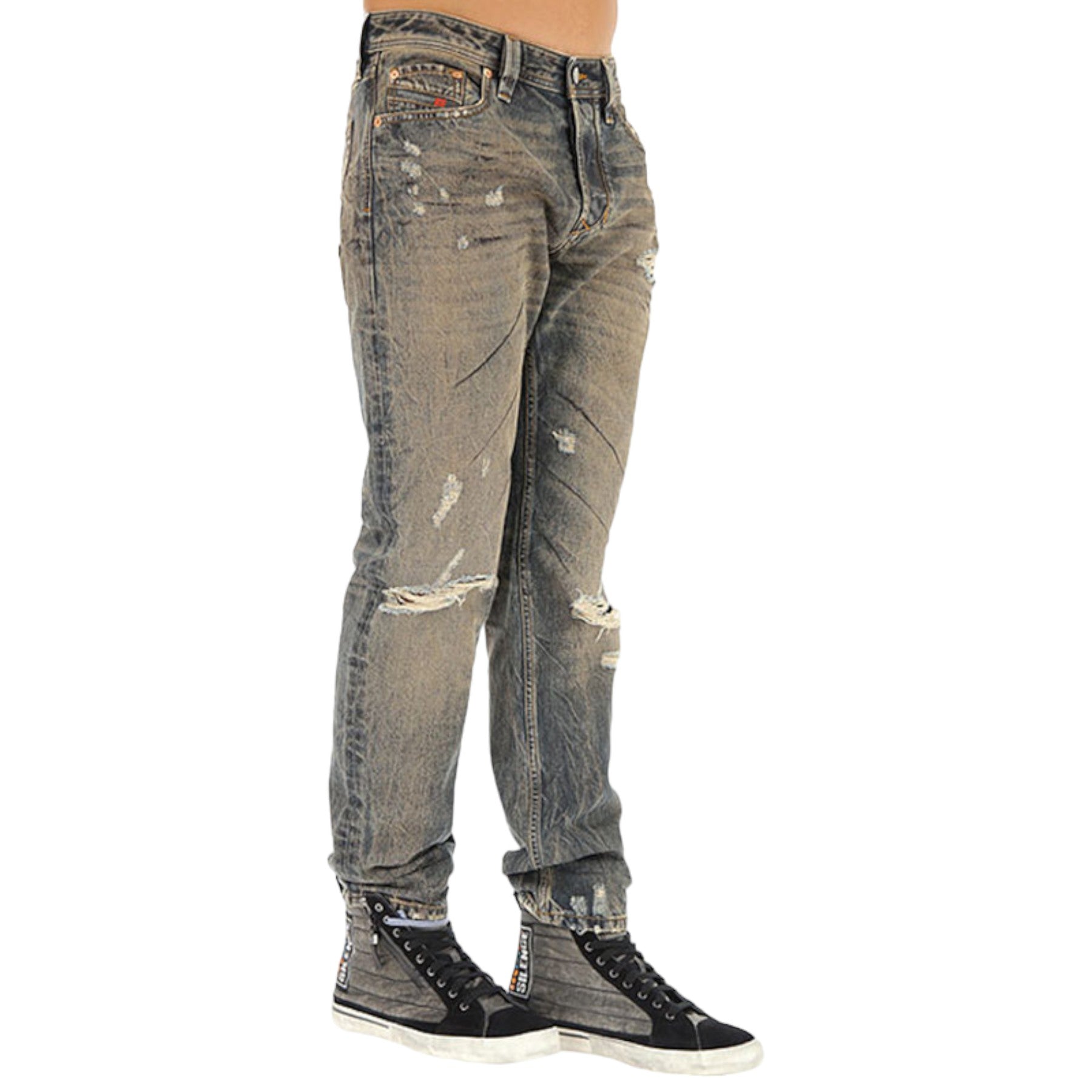 DIESEL LARKEE BEEX 084XB Mens Denim Jeans Regular Tapered Faded Distressed Pants
