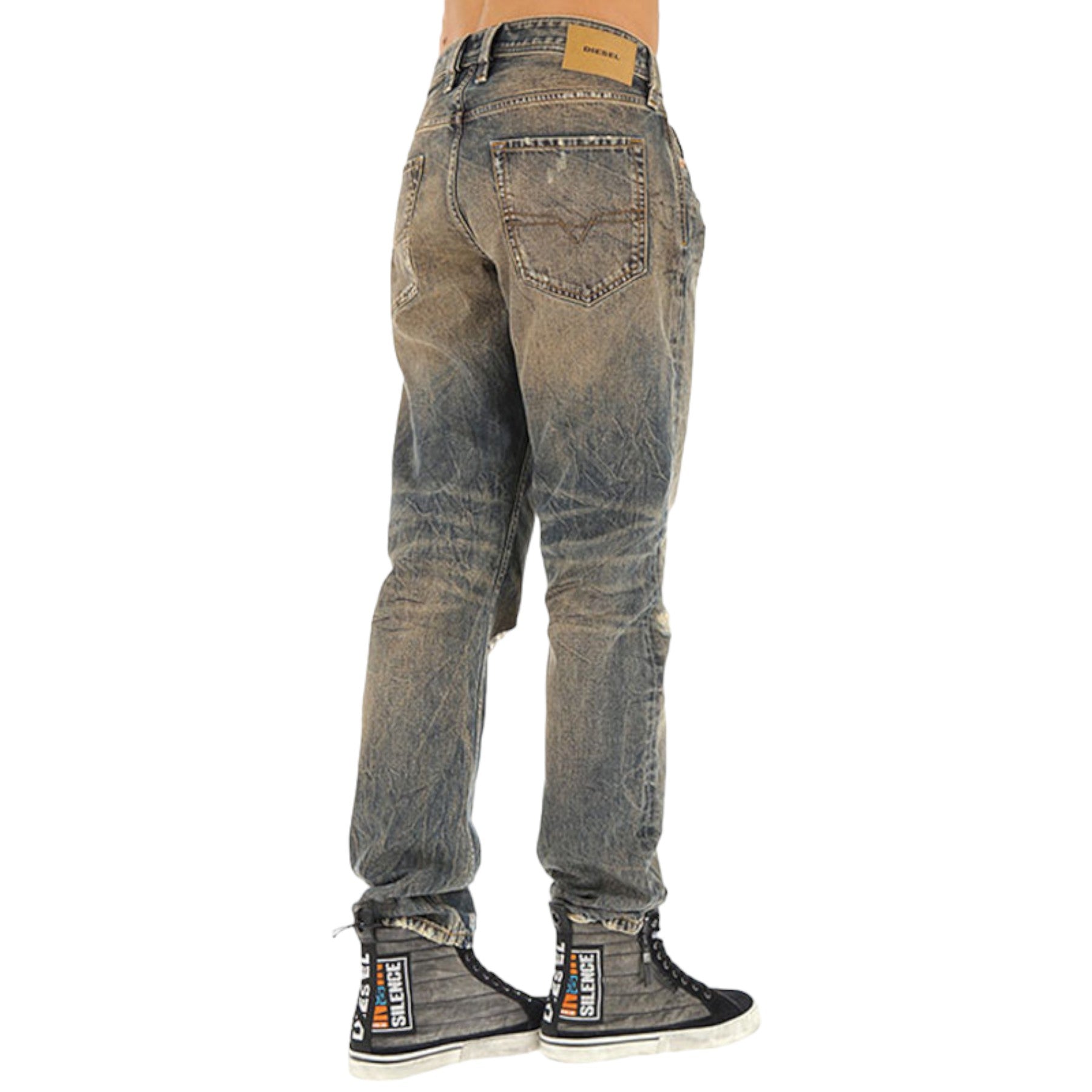 DIESEL LARKEE BEEX 084XB Mens Denim Jeans Regular Tapered Faded Distressed Pants