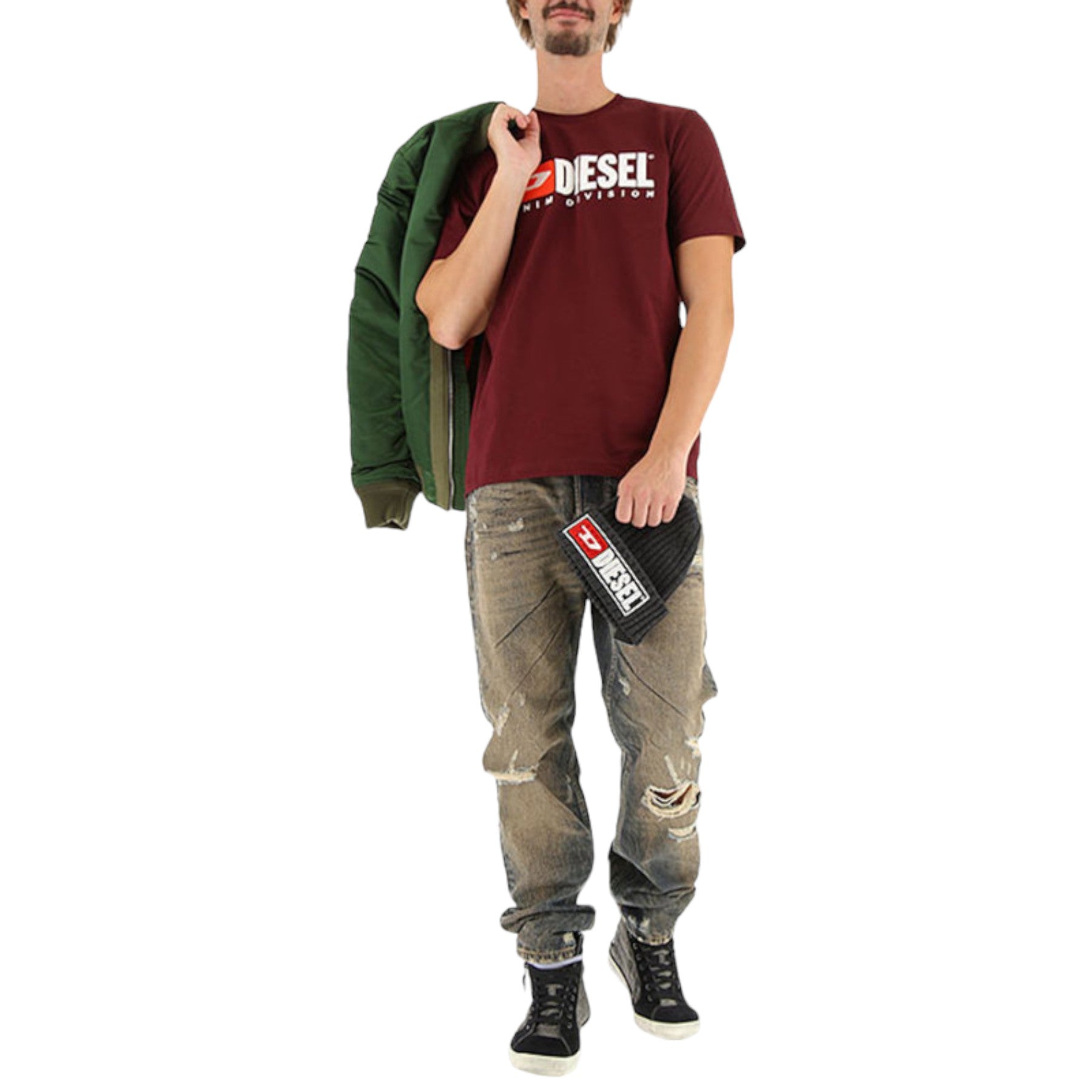 DIESEL LARKEE BEEX 084XB Mens Denim Jeans Regular Tapered Faded Distressed Pants