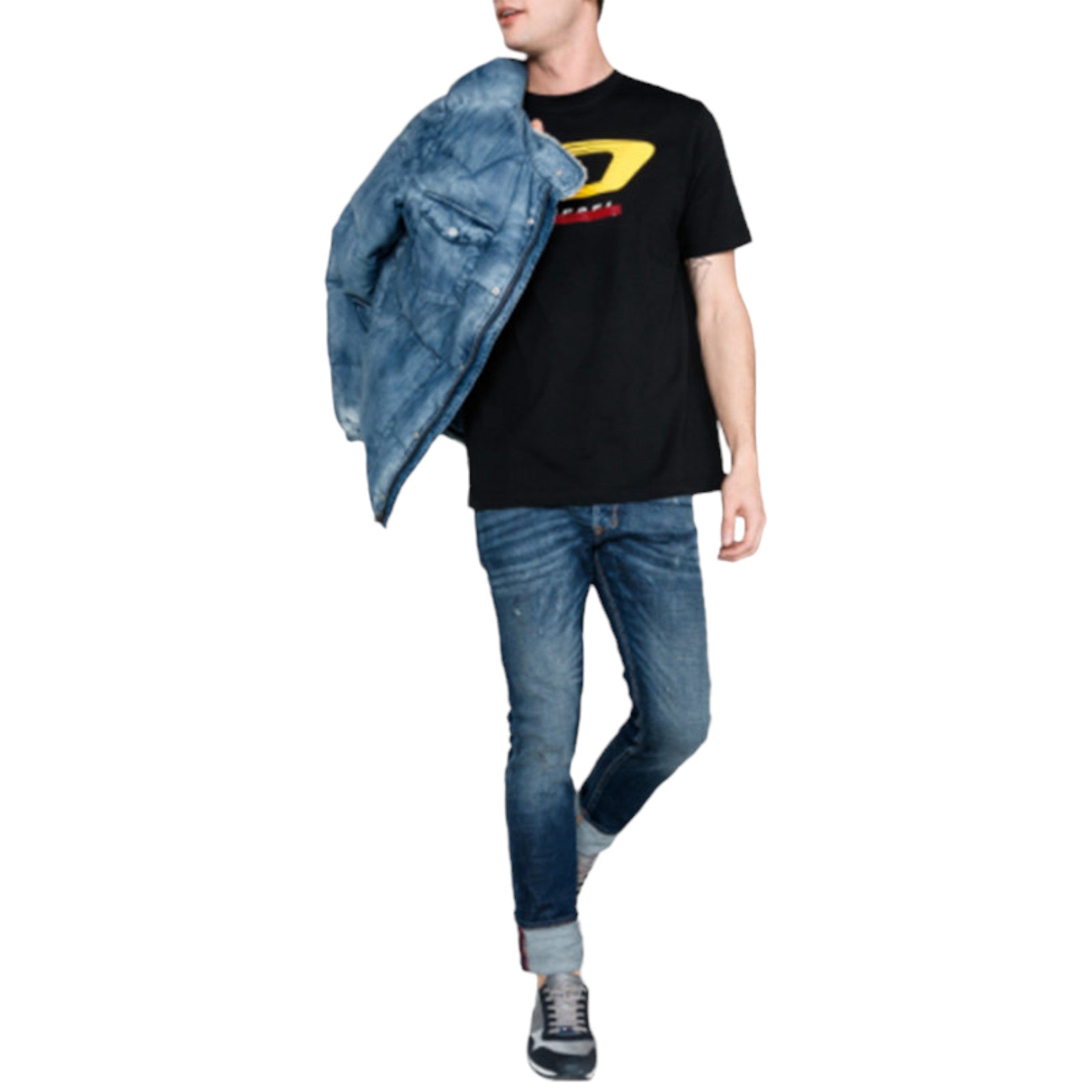 DIESEL T JUST Y4 Mens T Shirt Crew Neck Short Sleeve Casual Black Cotton Tee