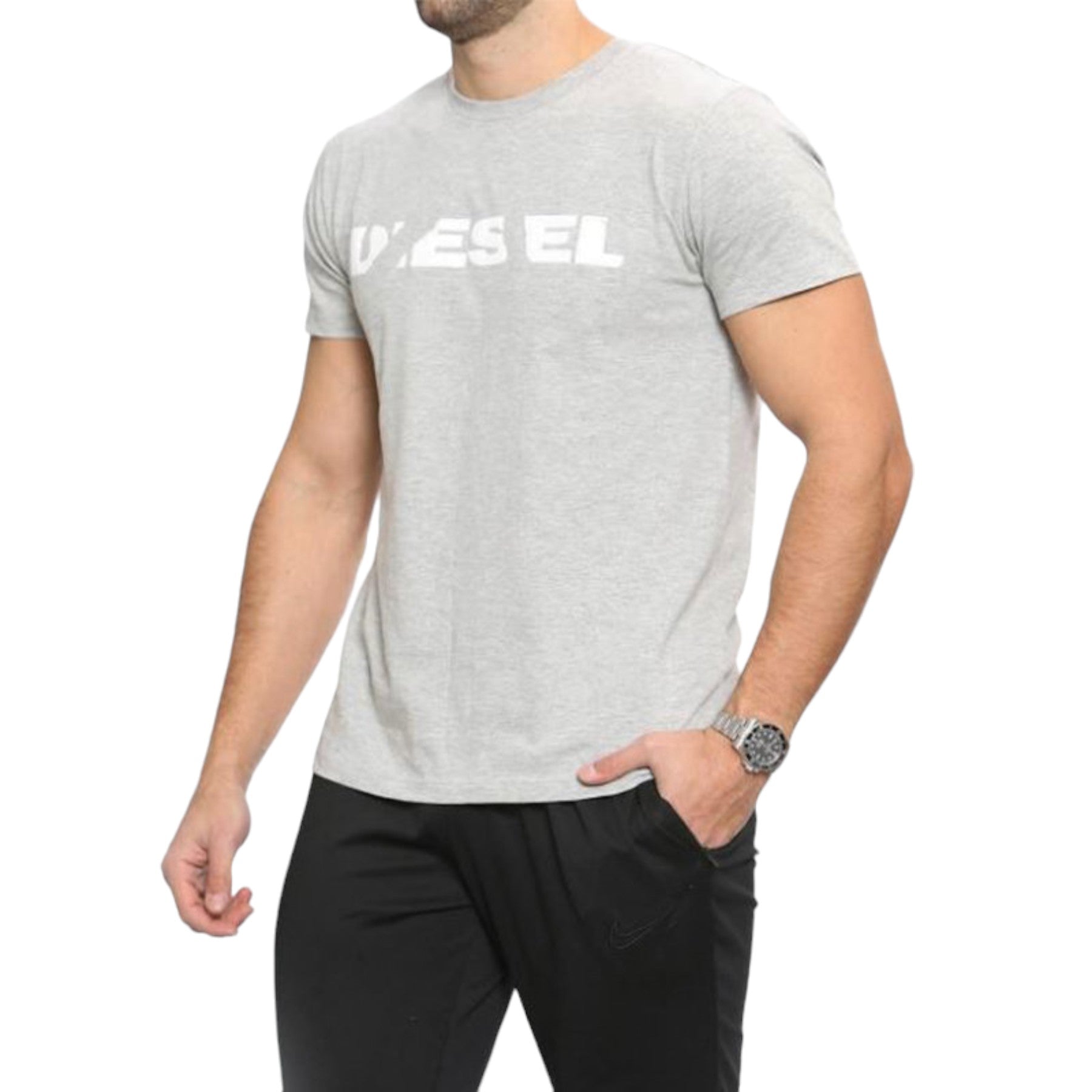 DIESEL T DIEGO BROK Mens Grey T Shirt Short Sleeve Crew Neck Casual Cotton Tee