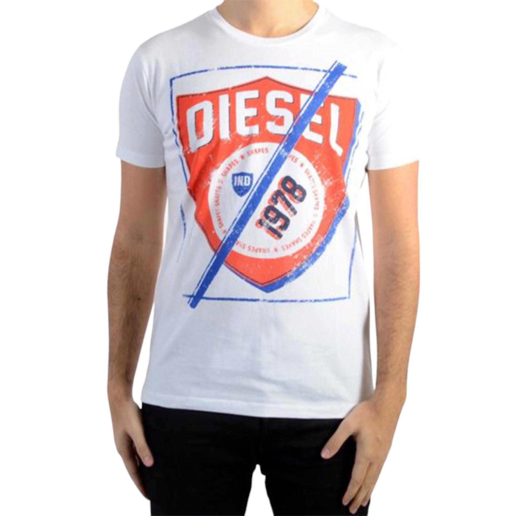 DIESEL T SHIELDED 0R91B Mens T Shirts Crew Neck Short Sleeve Casual White Tee