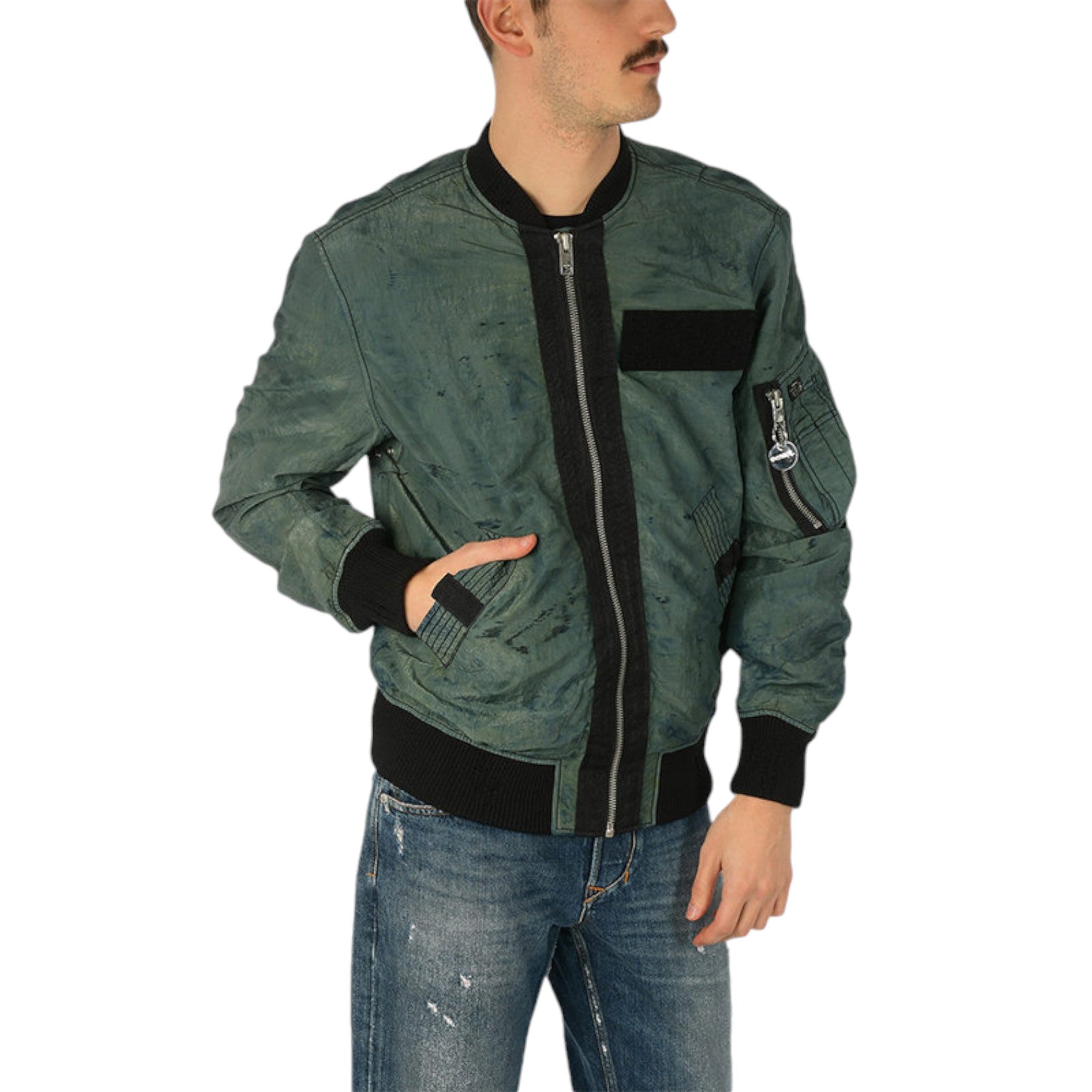 DIESEL J SOULY TYE Mens Bomber Jacket Ribbed Cuffs Varsity Casual Jackets Green