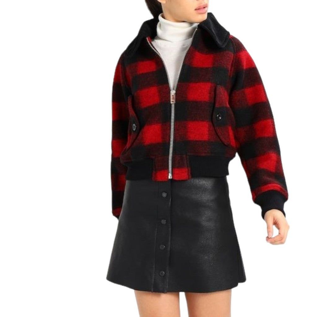 DIESEL W Rosie Womens Jackets Quilted Buffalo Cropped Check Wool Winter Outwear