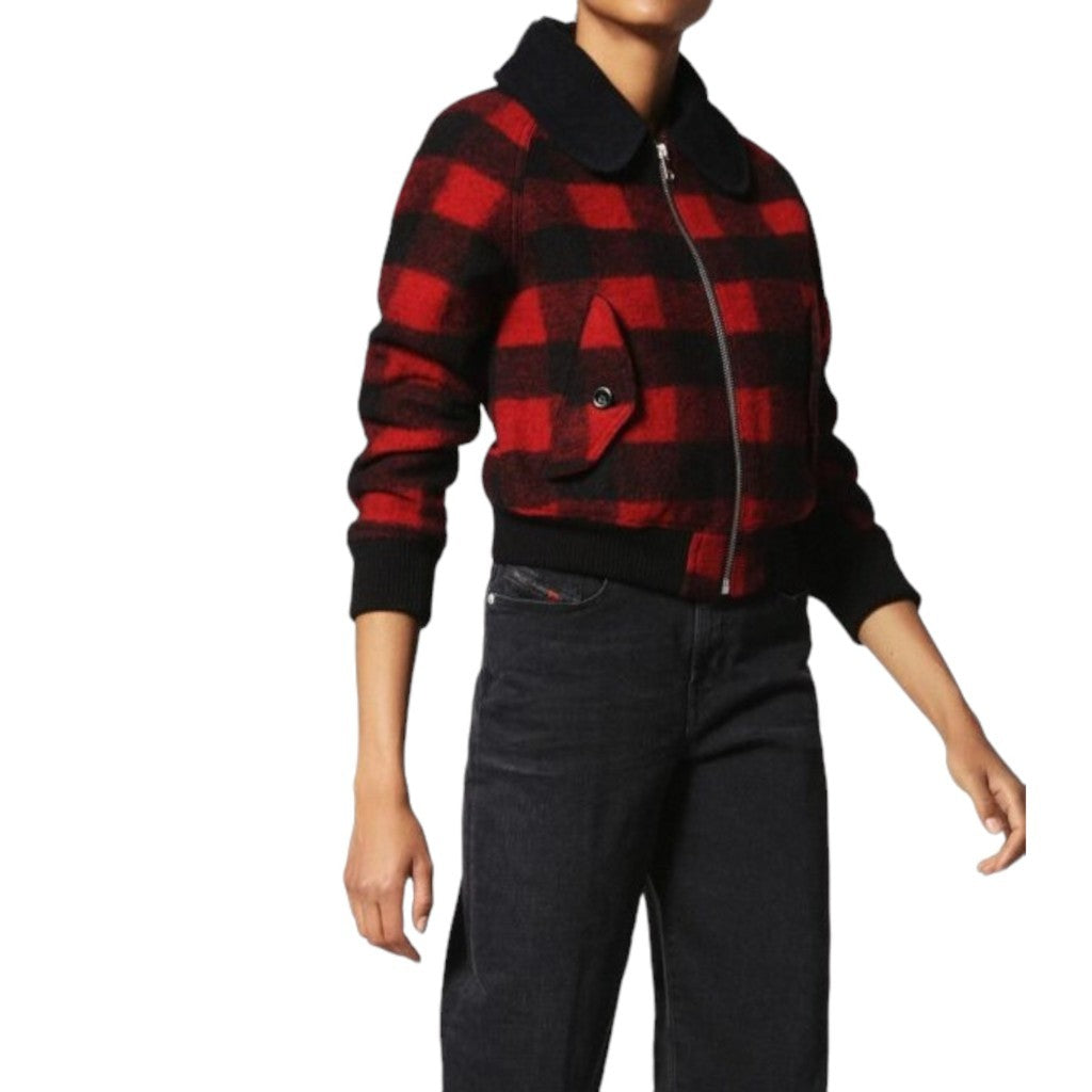 DIESEL W Rosie Womens Jackets Quilted Buffalo Cropped Check Wool Winter Outwear