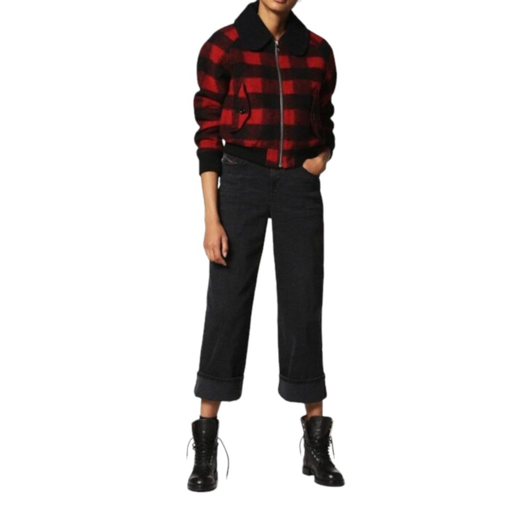 DIESEL W Rosie Womens Jackets Quilted Buffalo Cropped Check Wool Winter Outwear