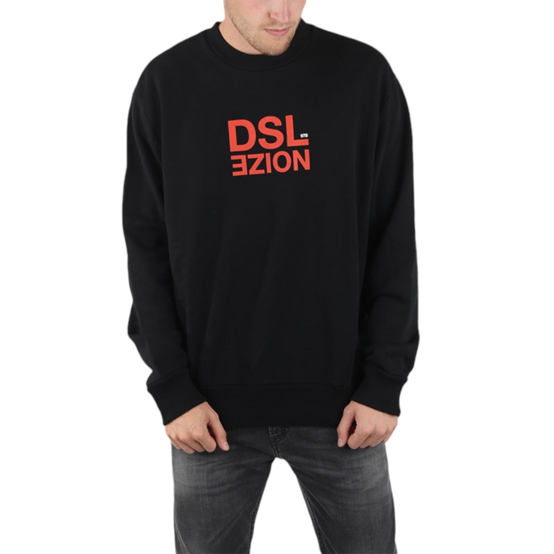 DIESEL S BAY XA Mens Pullover Sweatshirt Black Crew Neck Casual Outwear