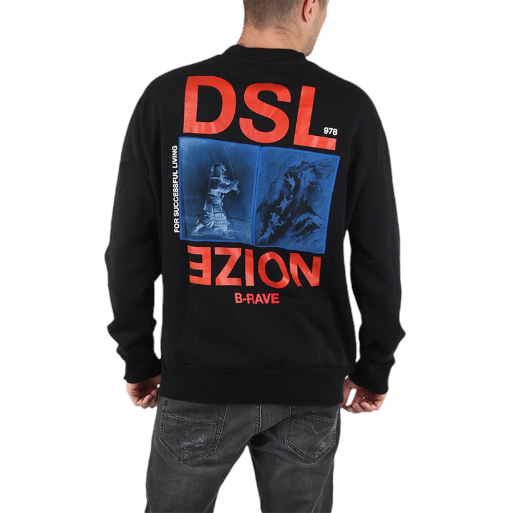 DIESEL S BAY XA Mens Pullover Sweatshirt Black Crew Neck Casual Outwear