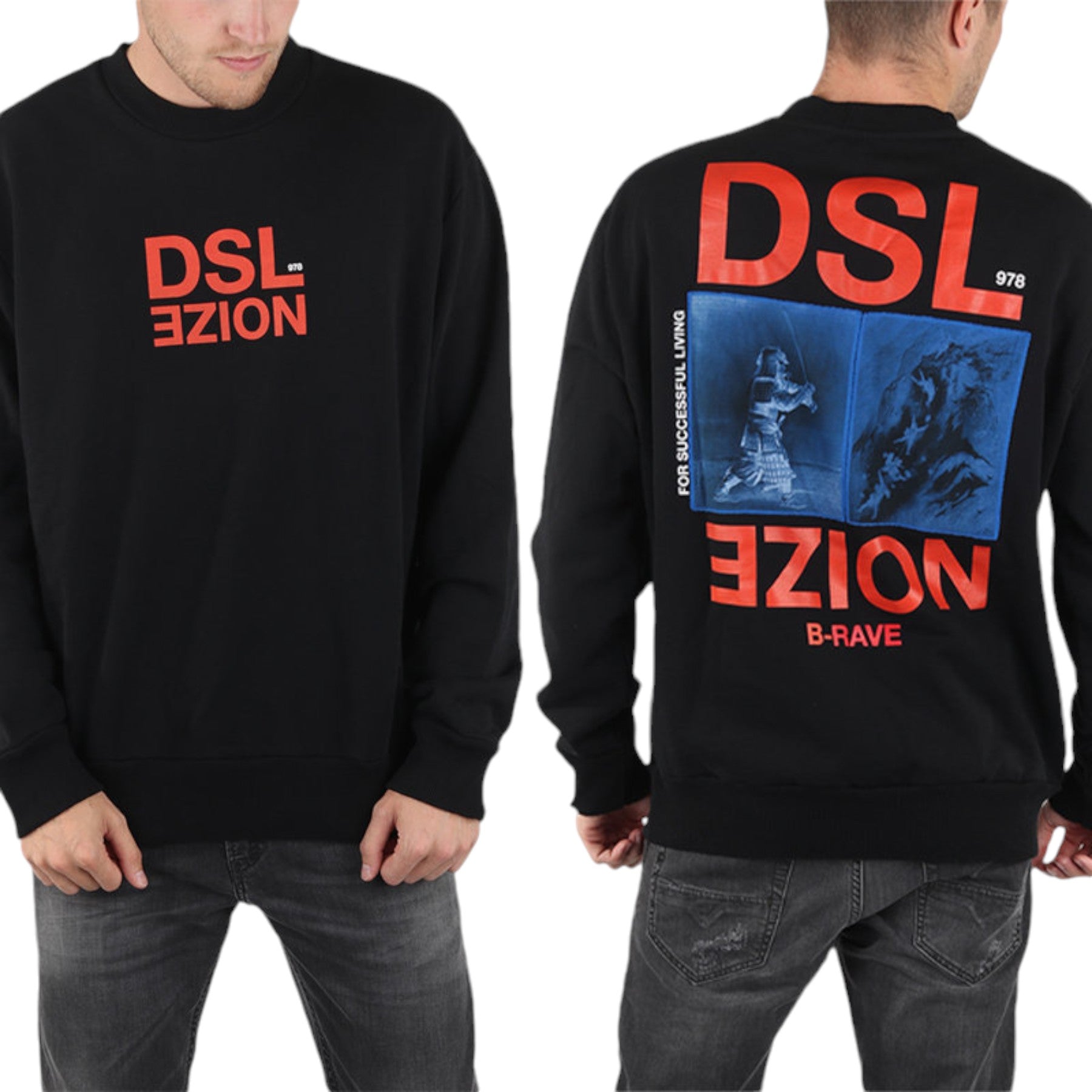 DIESEL S BAY XA Mens Pullover Sweatshirt Black Crew Neck Casual Outwear