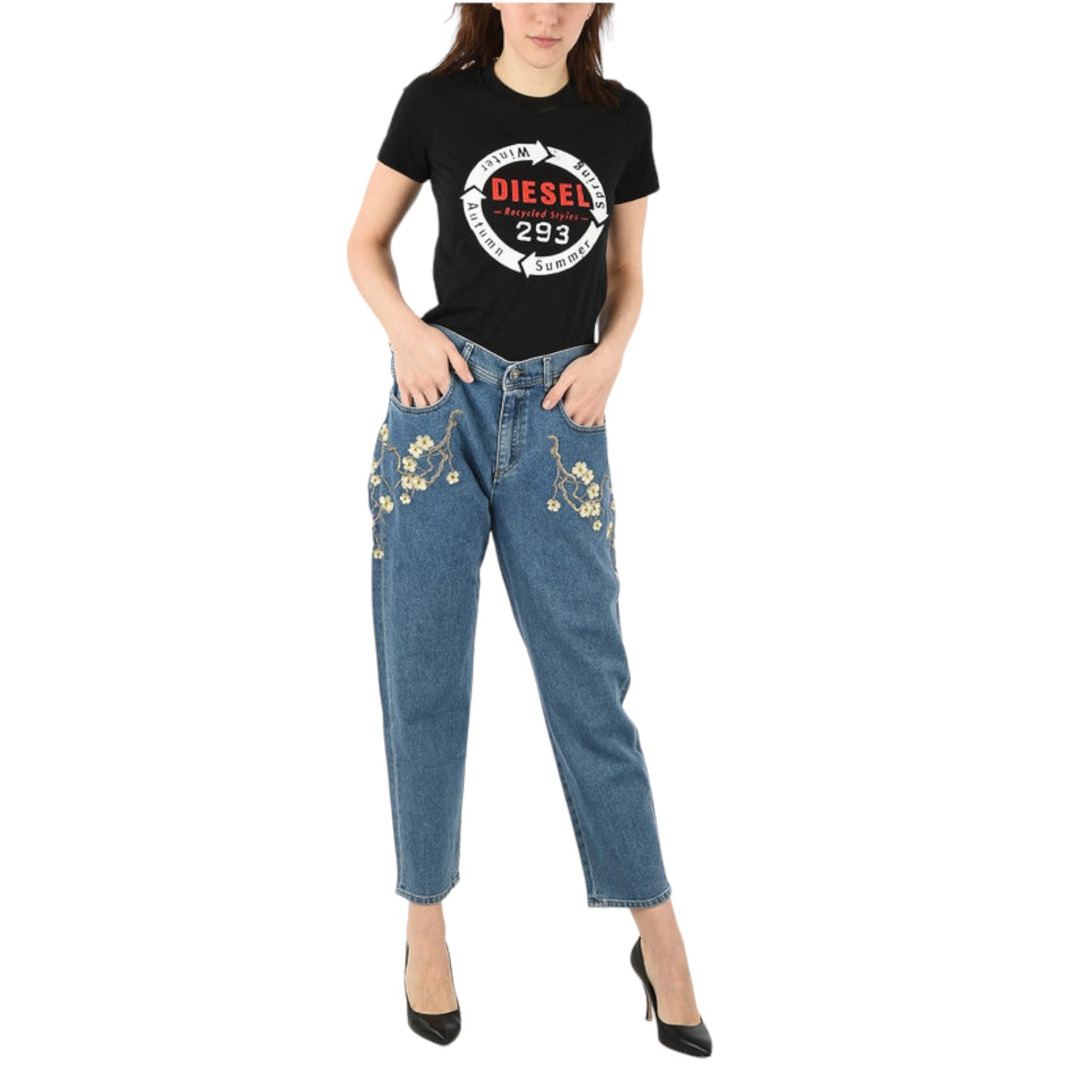 DIESEL BLACK GOLD BG8YQ Womens Jeans Boyfriend Fit Casual Denim Embroidery Pants