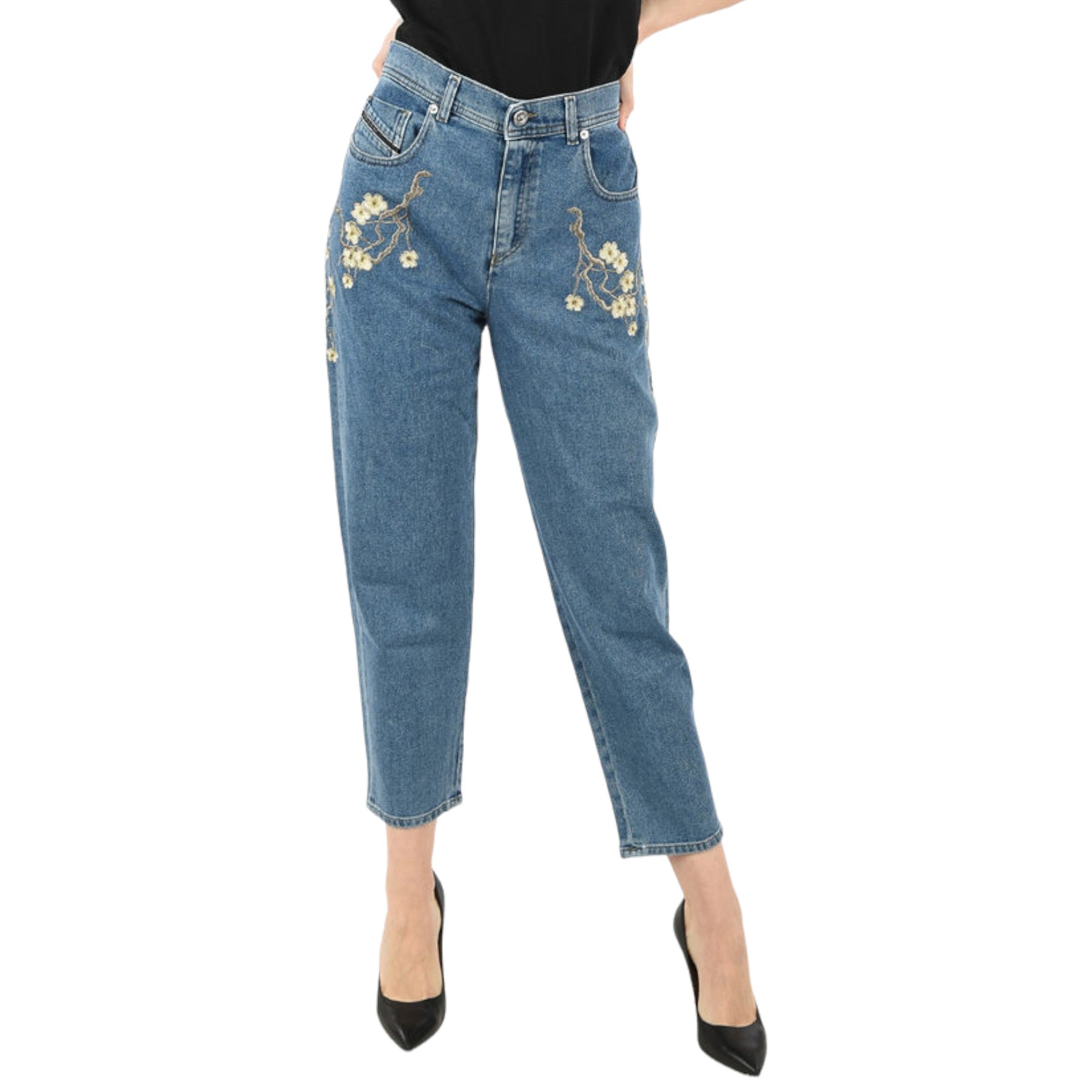 DIESEL BLACK GOLD BG8YQ Womens Jeans Boyfriend Fit Casual Denim Embroidery Pants