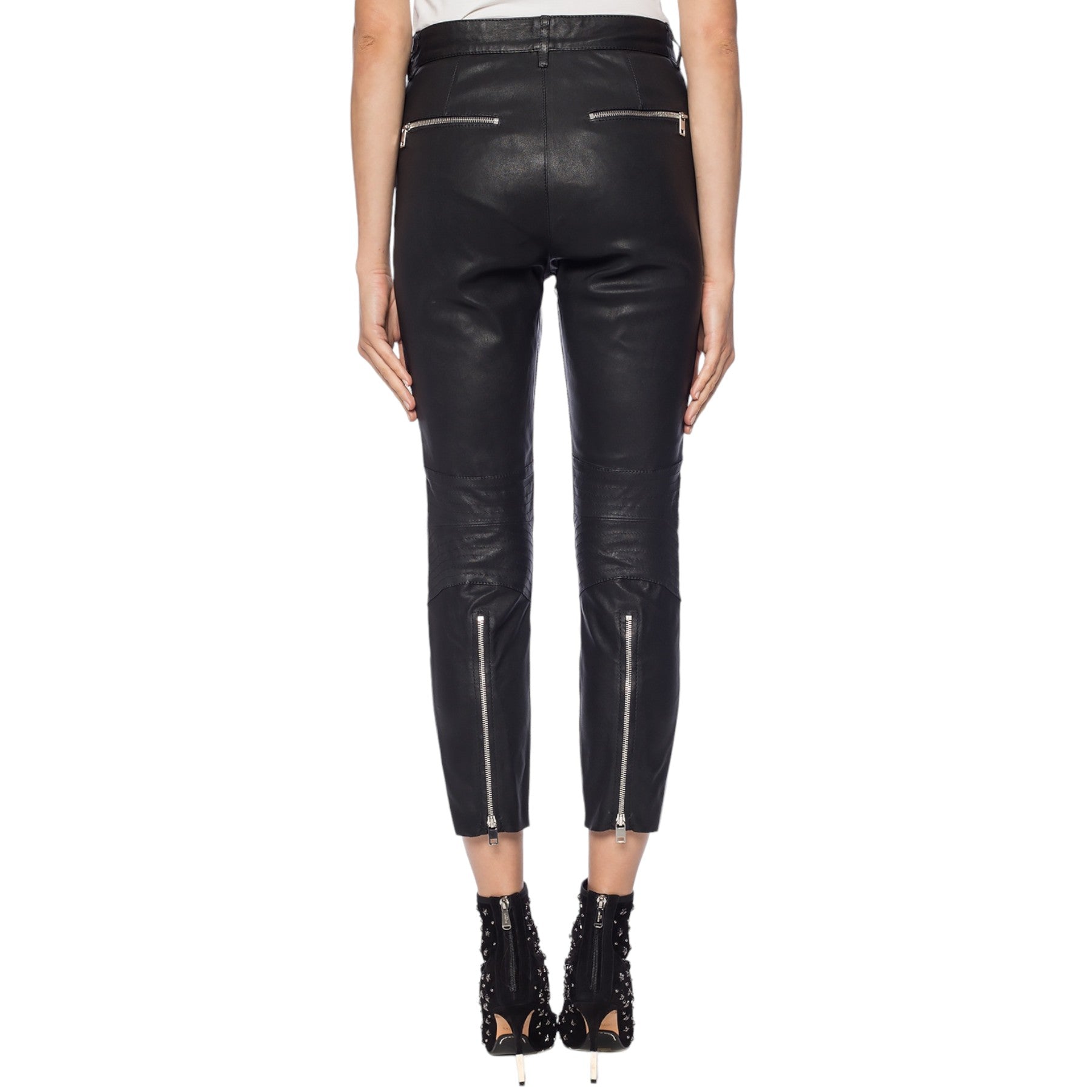 Diesel L-GIKO 0DATU Womens Leather Trousers Regular Slim Fit Regular Waist Pants