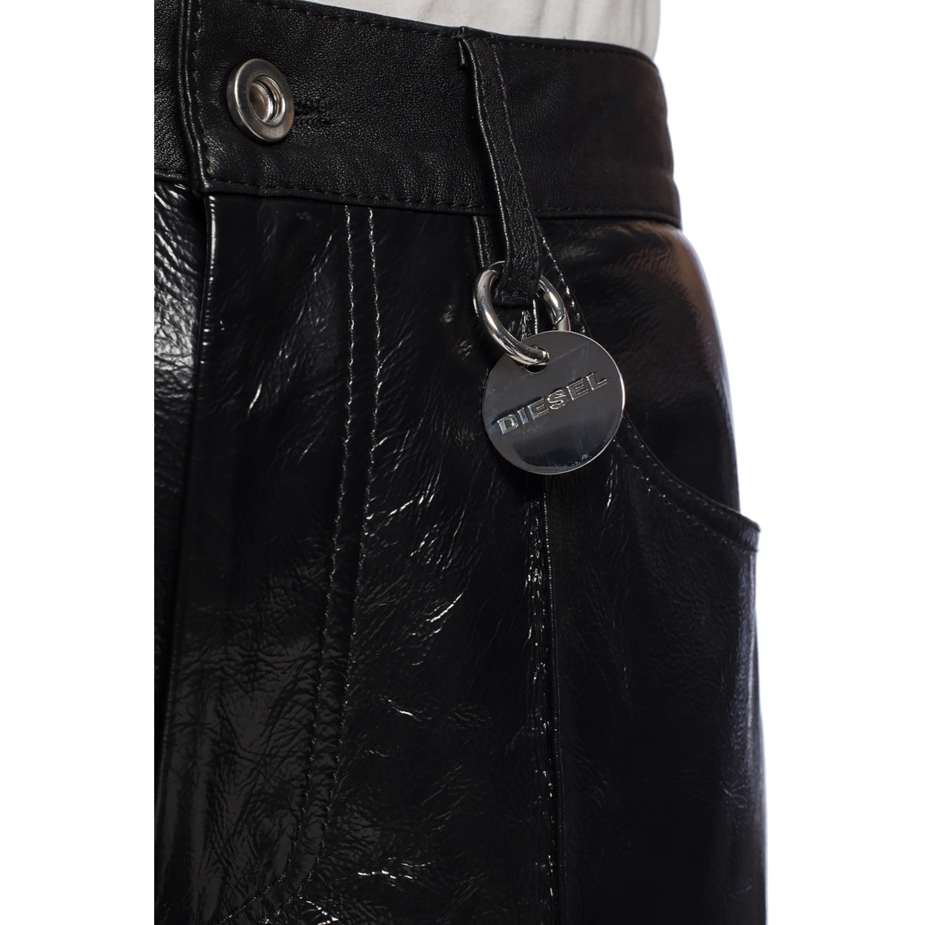 Diesel L-GIKO 0DATU Womens Leather Trousers Regular Slim Fit Regular Waist Pants