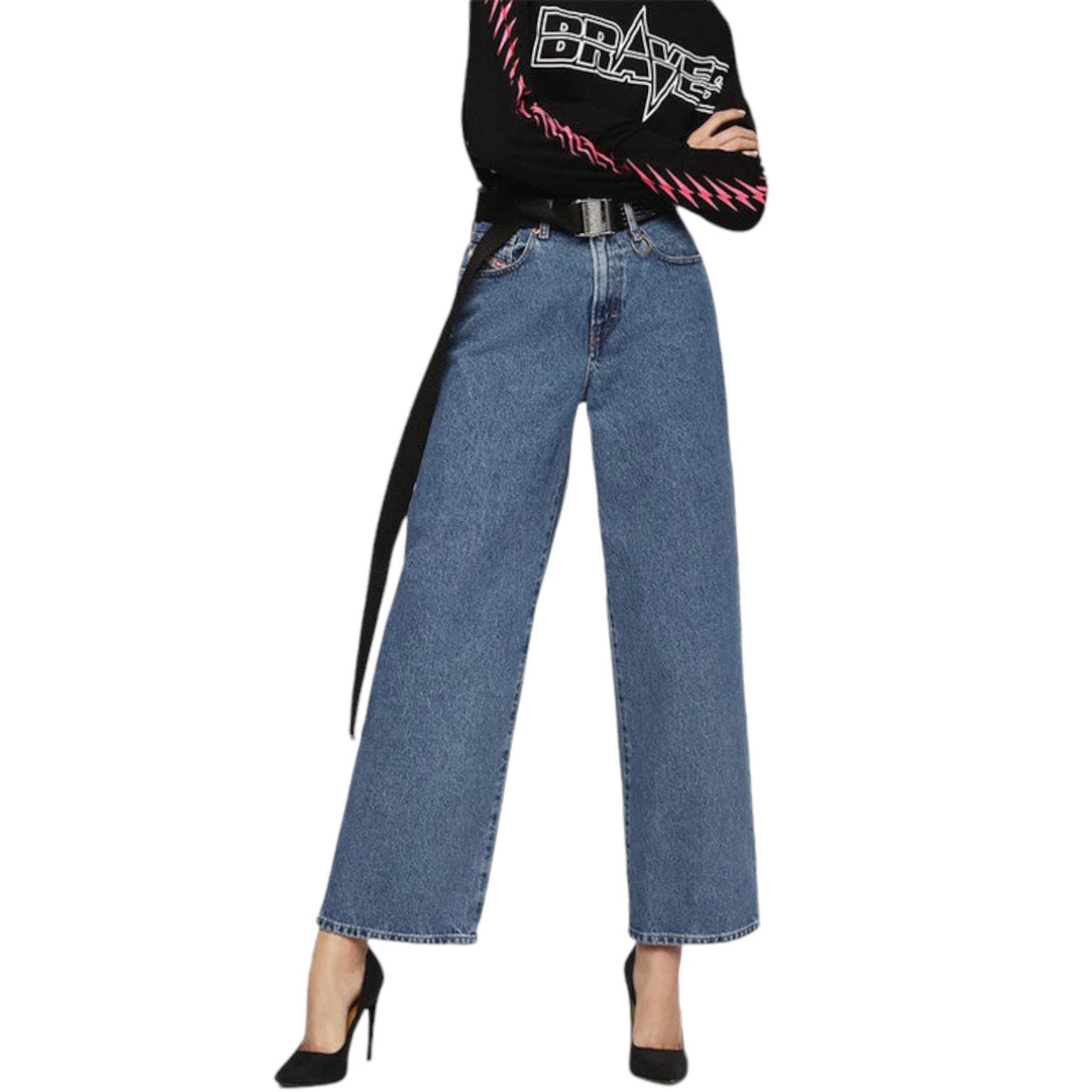 DIESEL WIDEE 0077V Womens Jeans Denim Regular Straight High Waist Fit Pants