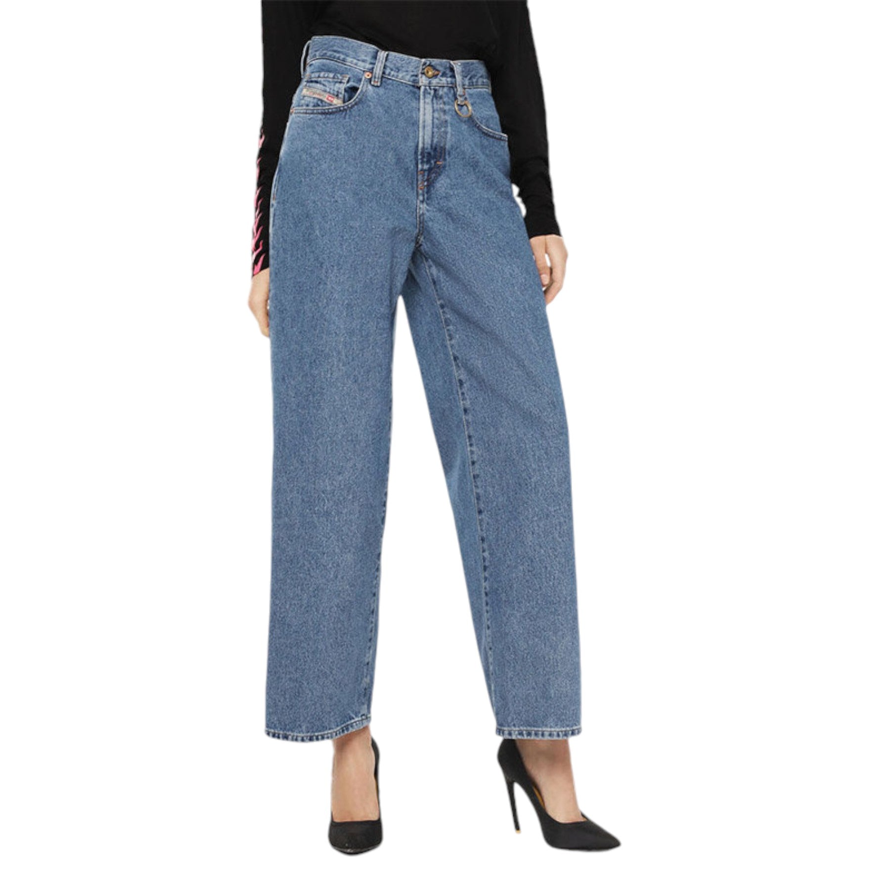 DIESEL WIDEE 0077V Womens Jeans Denim Regular Straight High Waist Fit Pants