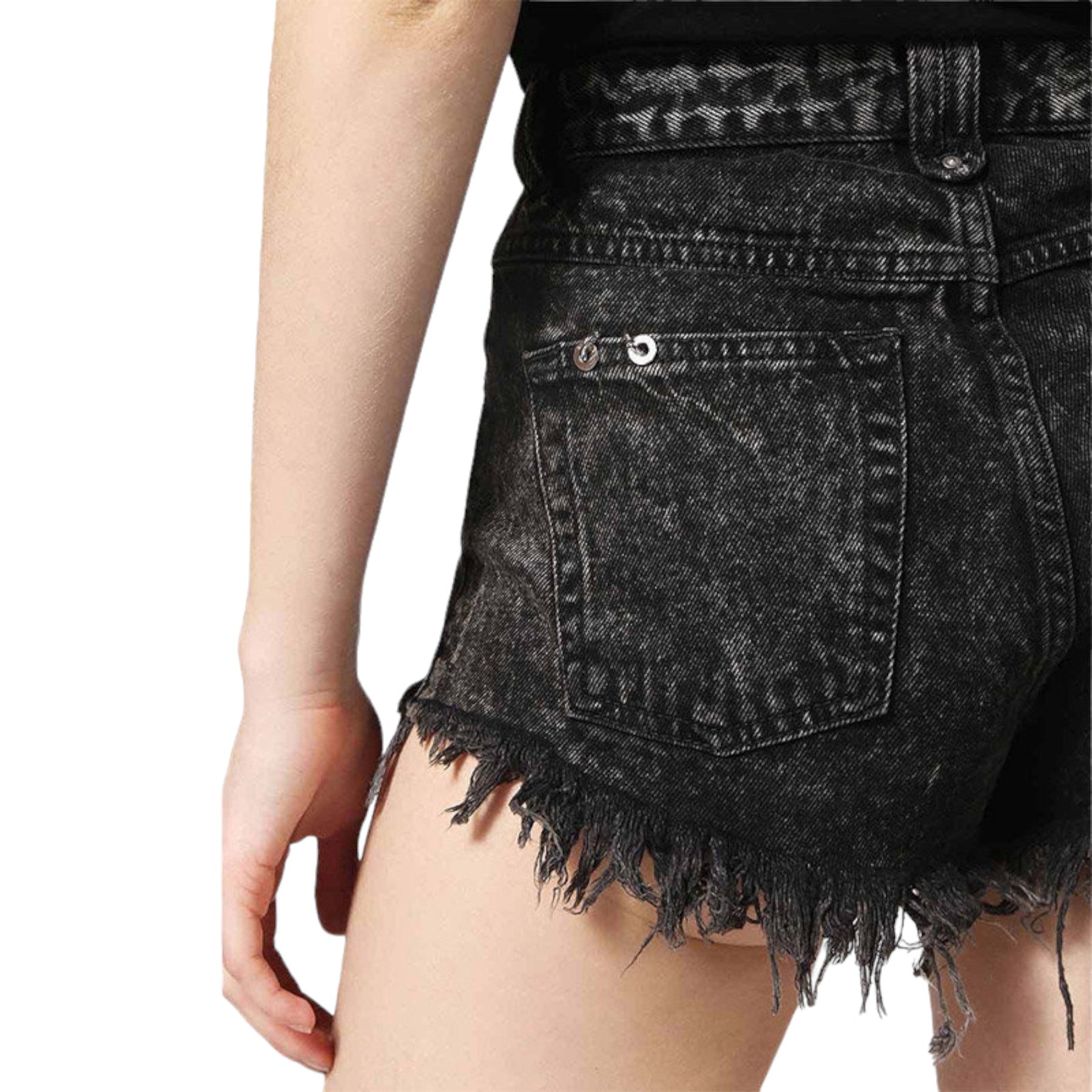 DIESEL DE GINGER Womens Denim Shorts Black Fringe Hem Boyfriend Ladies Half Pant