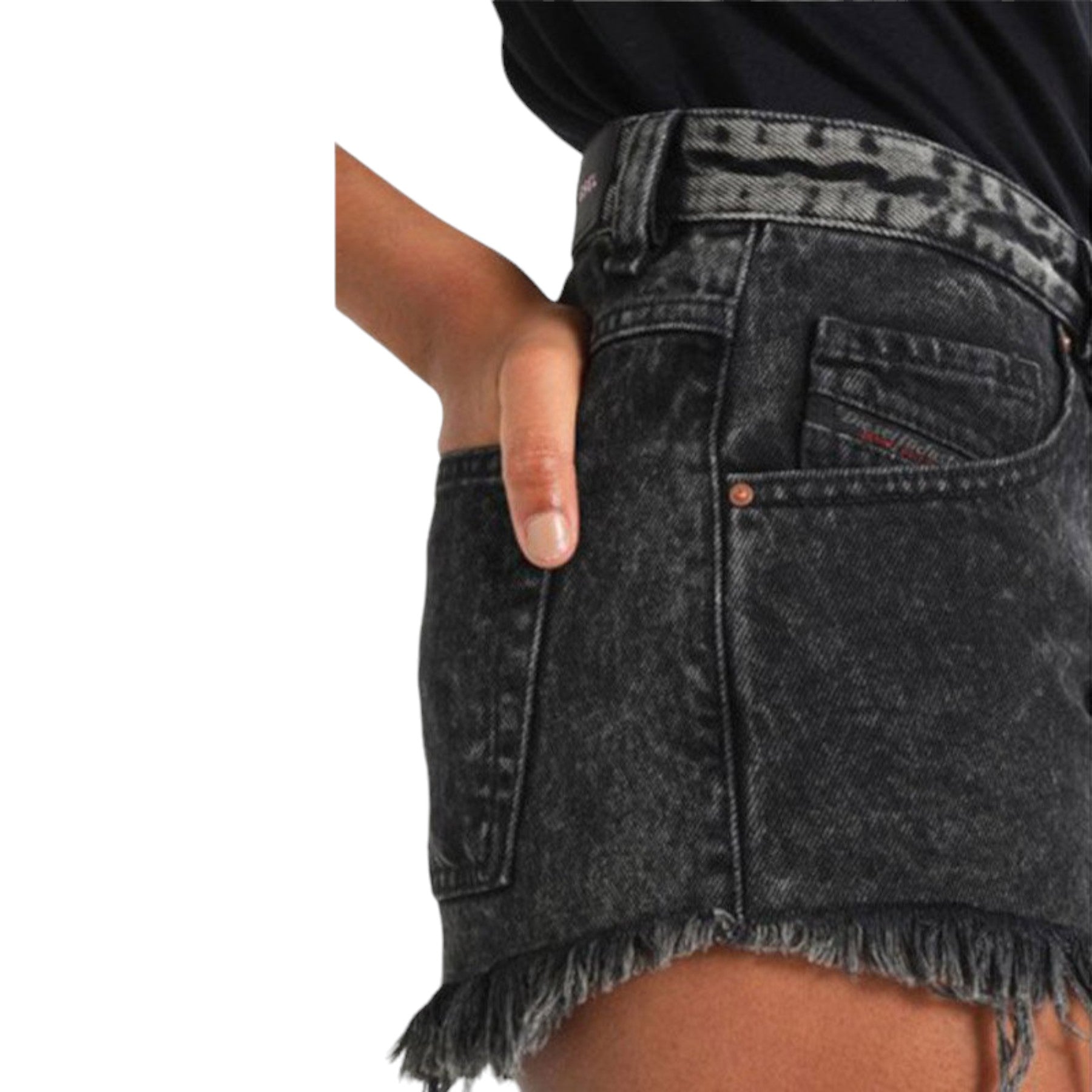 DIESEL DE GINGER Womens Denim Shorts Black Fringe Hem Boyfriend Ladies Half Pant