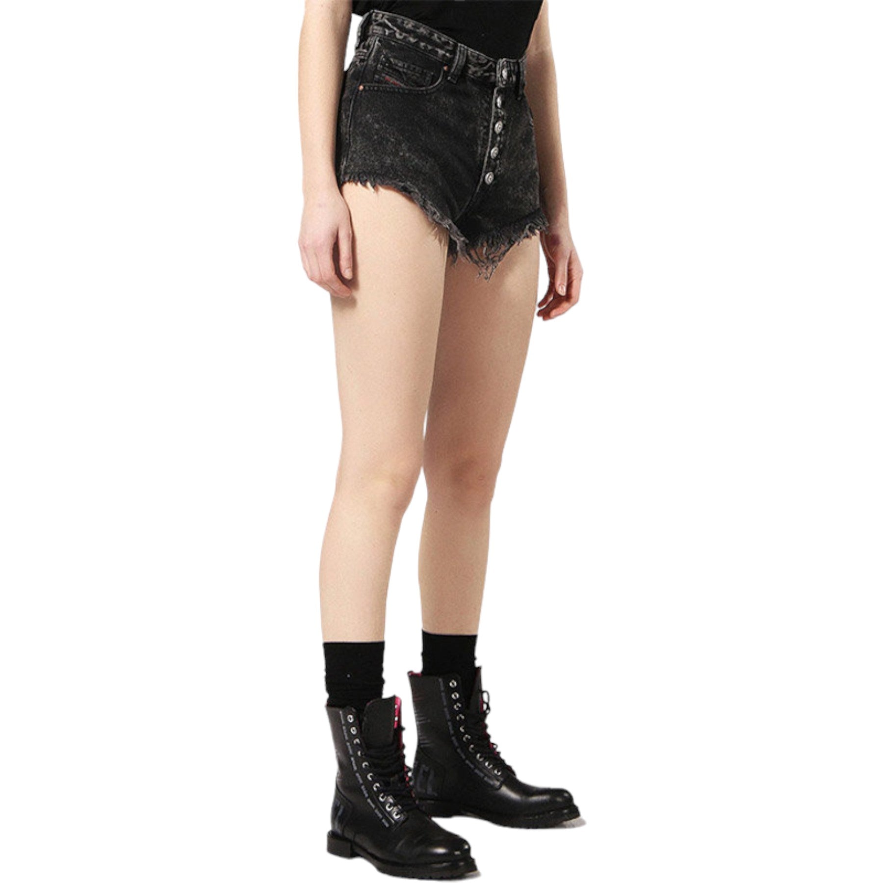 DIESEL DE GINGER Womens Denim Shorts Black Fringe Hem Boyfriend Ladies Half Pant