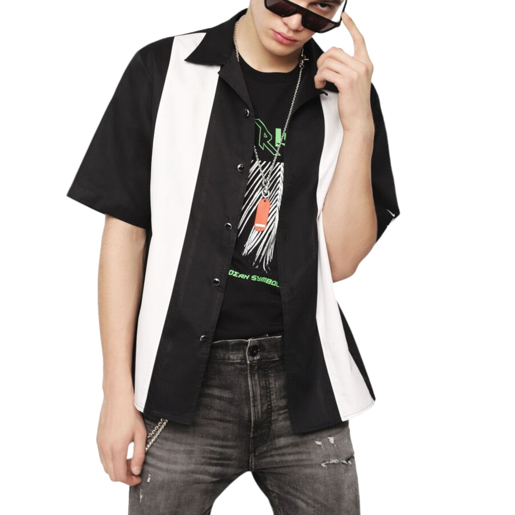 DIESEL S KINGI Mens Shirt Regular Fit Casual Cotton Short Sleeve Outwear Summer