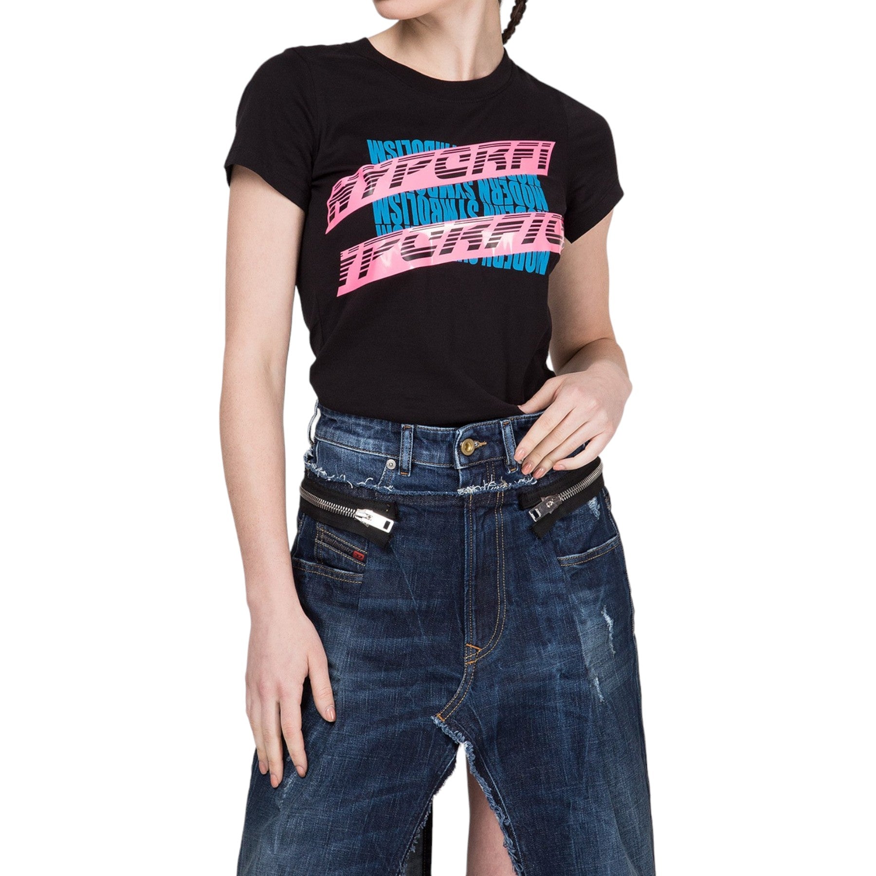 DIESEL T SUPERY Womens T Shirt Crew Neck Short Sleeve Slim Fit Casual Tops Black