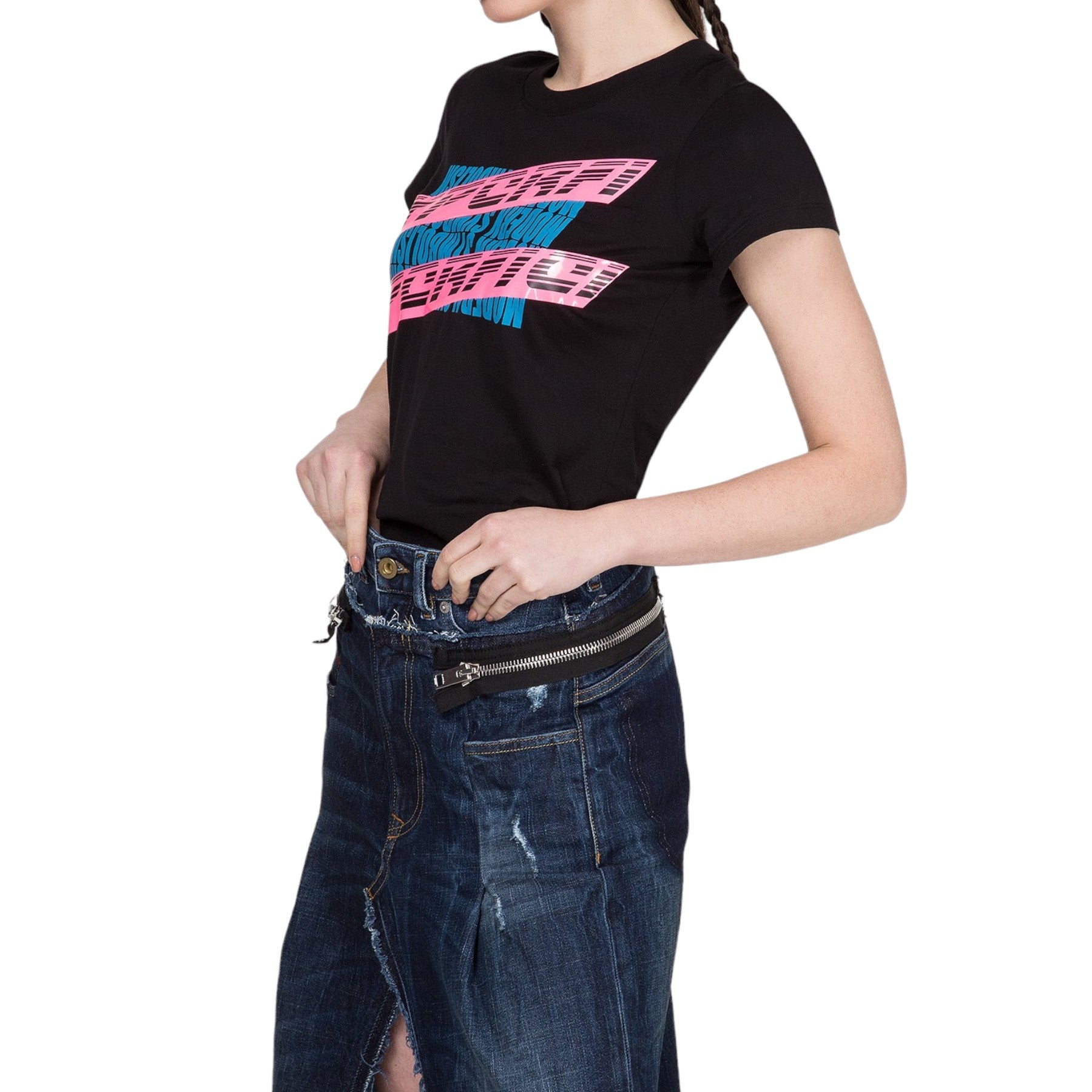 DIESEL T SUPERY Womens T Shirt Crew Neck Short Sleeve Slim Fit Casual Tops Black