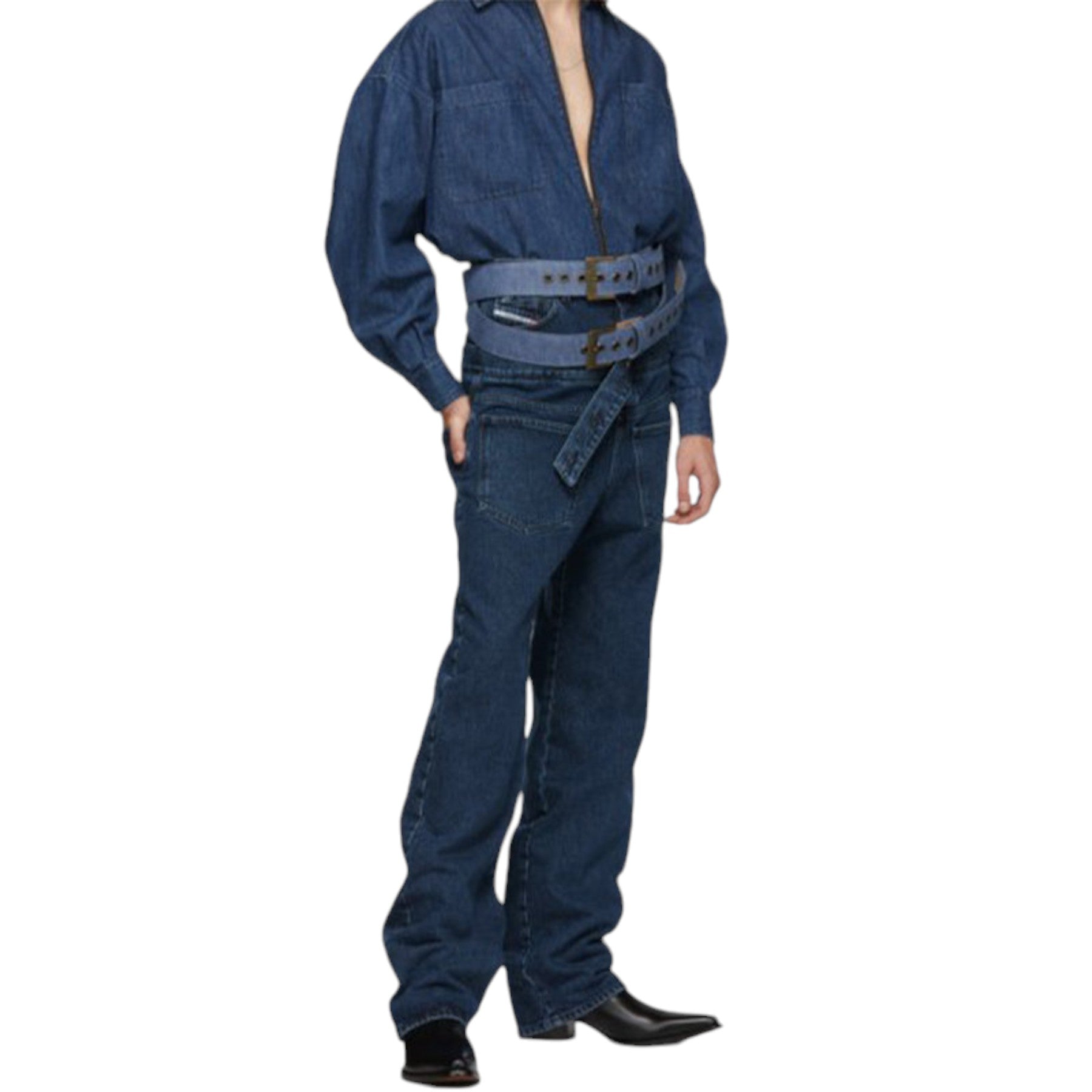 DIESEL SOBELT 1 Mens Belts Genuine Leather Denim Trim Vintage Biker Waist Belts