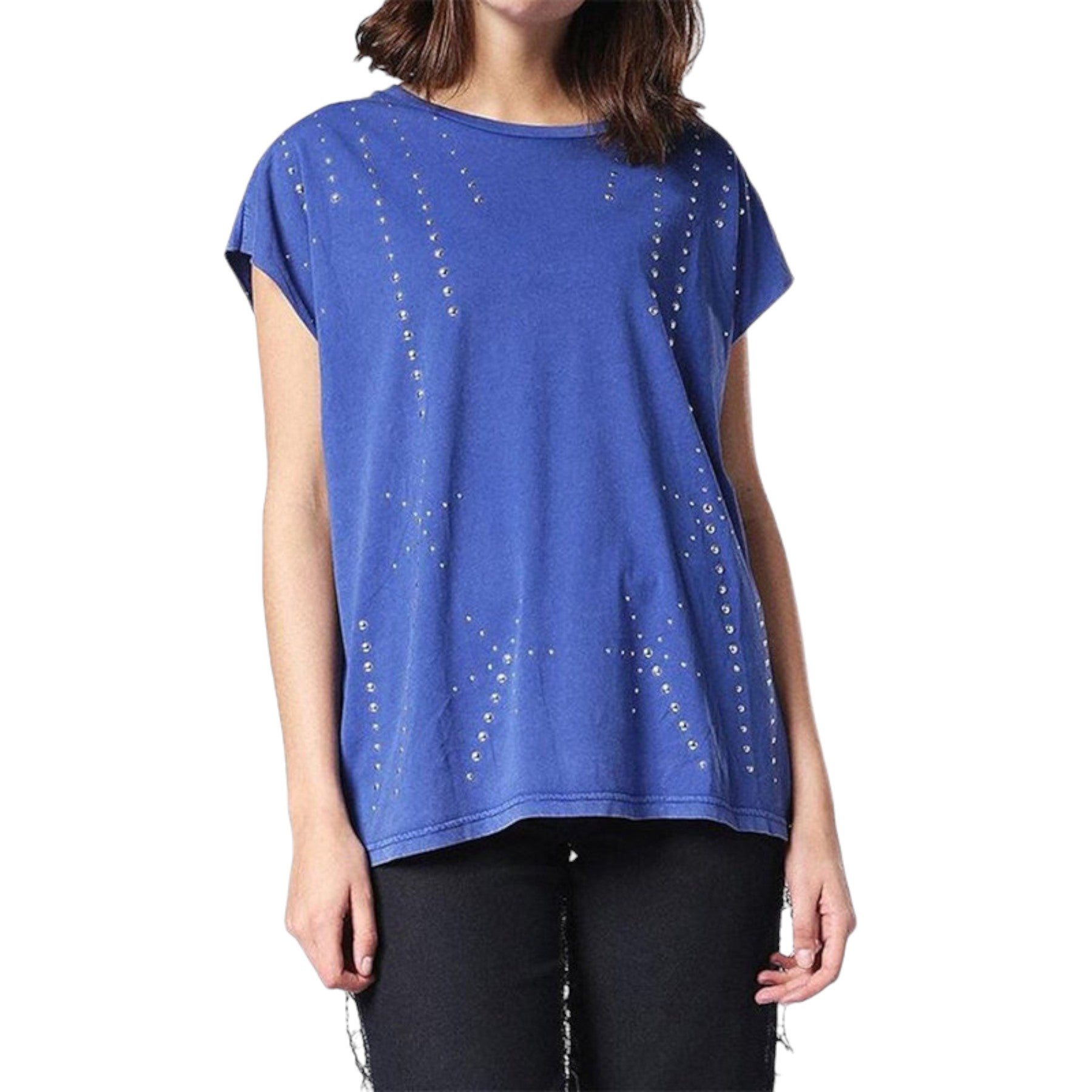 DIESEL T HANX Womens T Shirt Round Neck Short Sleeves Relax Fit Casual Tops Blue