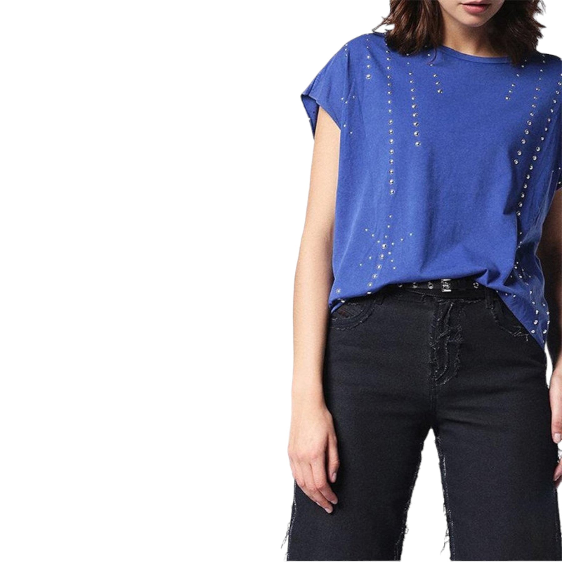 DIESEL T HANX Womens T Shirt Round Neck Short Sleeves Relax Fit Casual Tops Blue