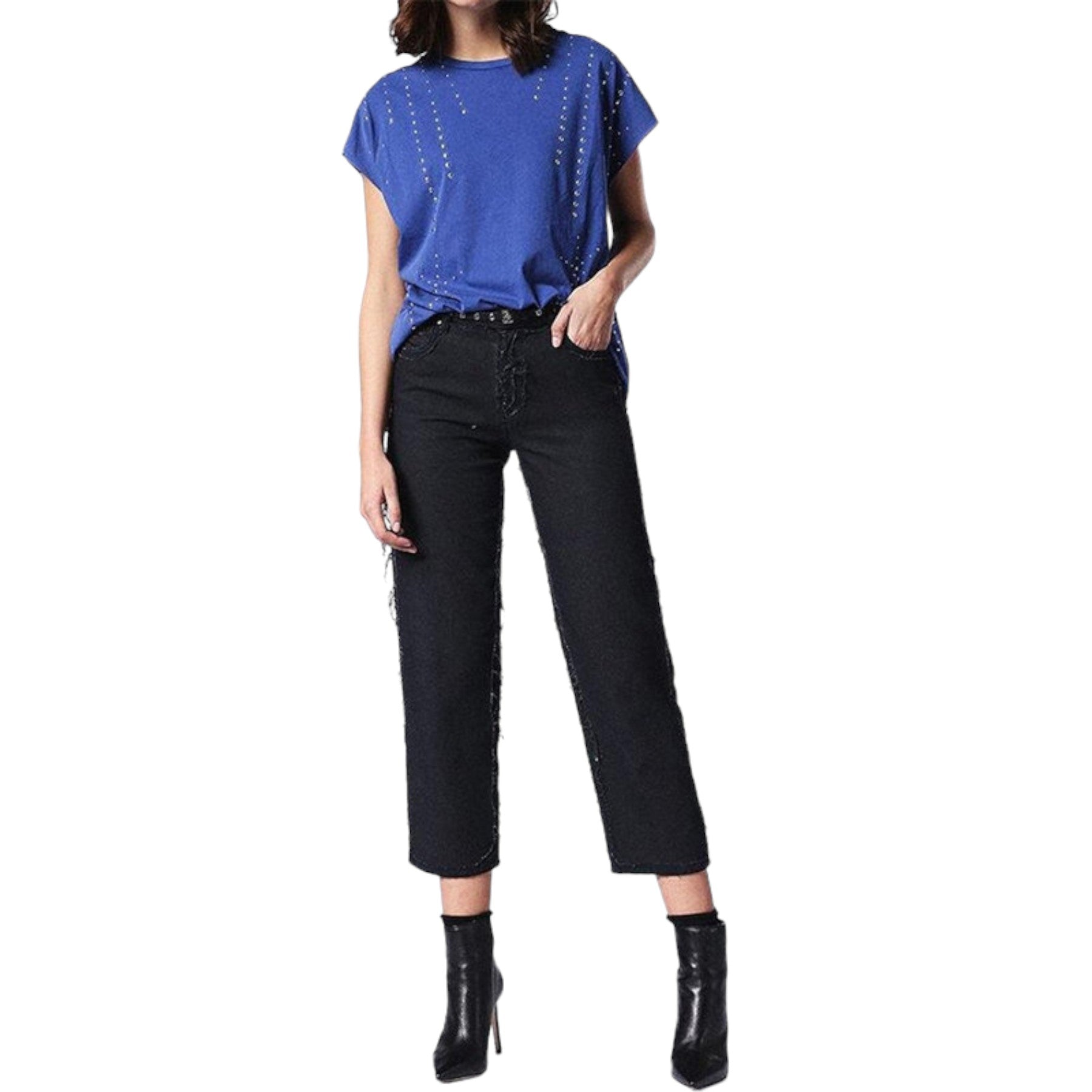 DIESEL T HANX Womens T Shirt Round Neck Short Sleeves Relax Fit Casual Tops Blue