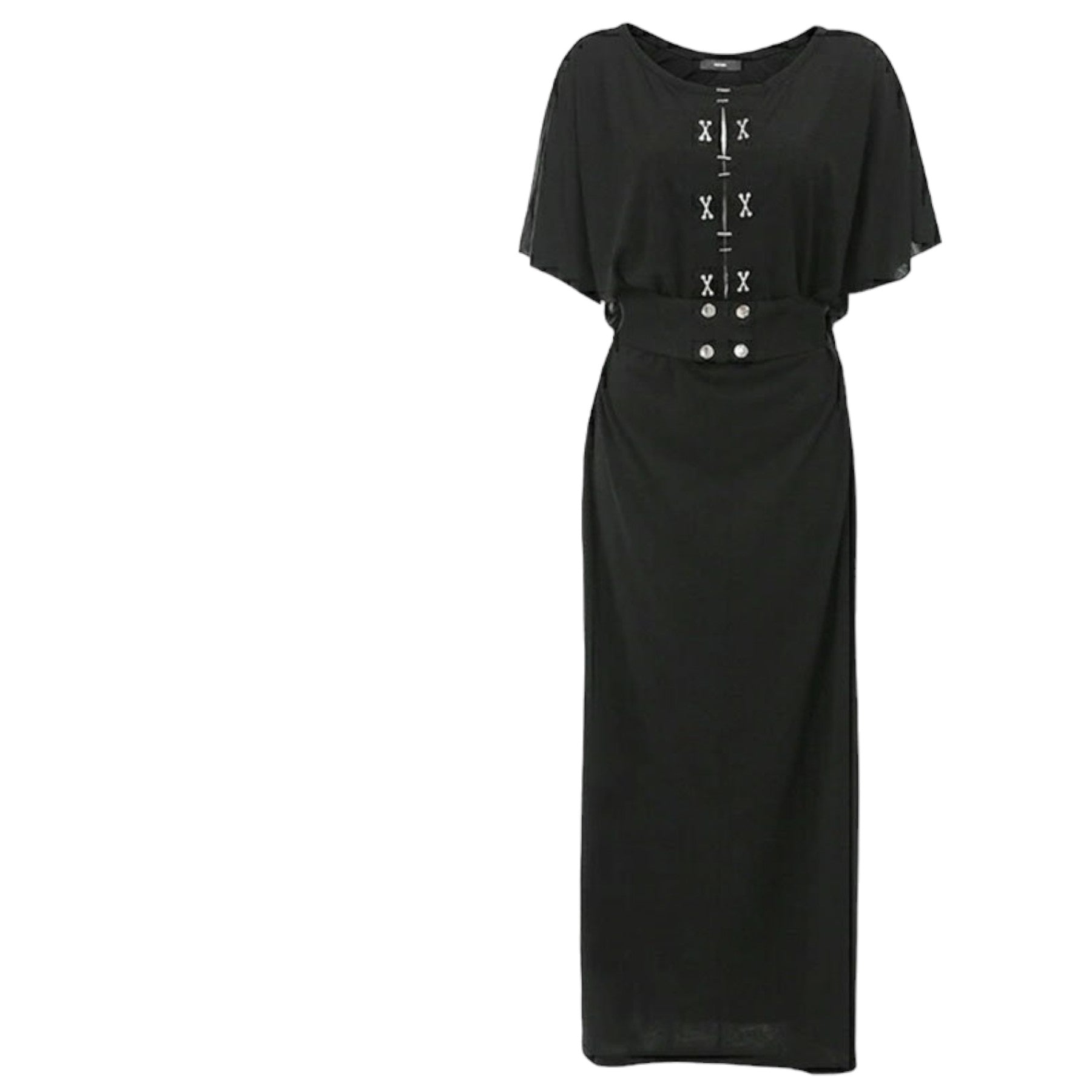 DIESEL D ALBA Womens Long Dress Round Neck Maxi Metal Party Wear Top Belt Black