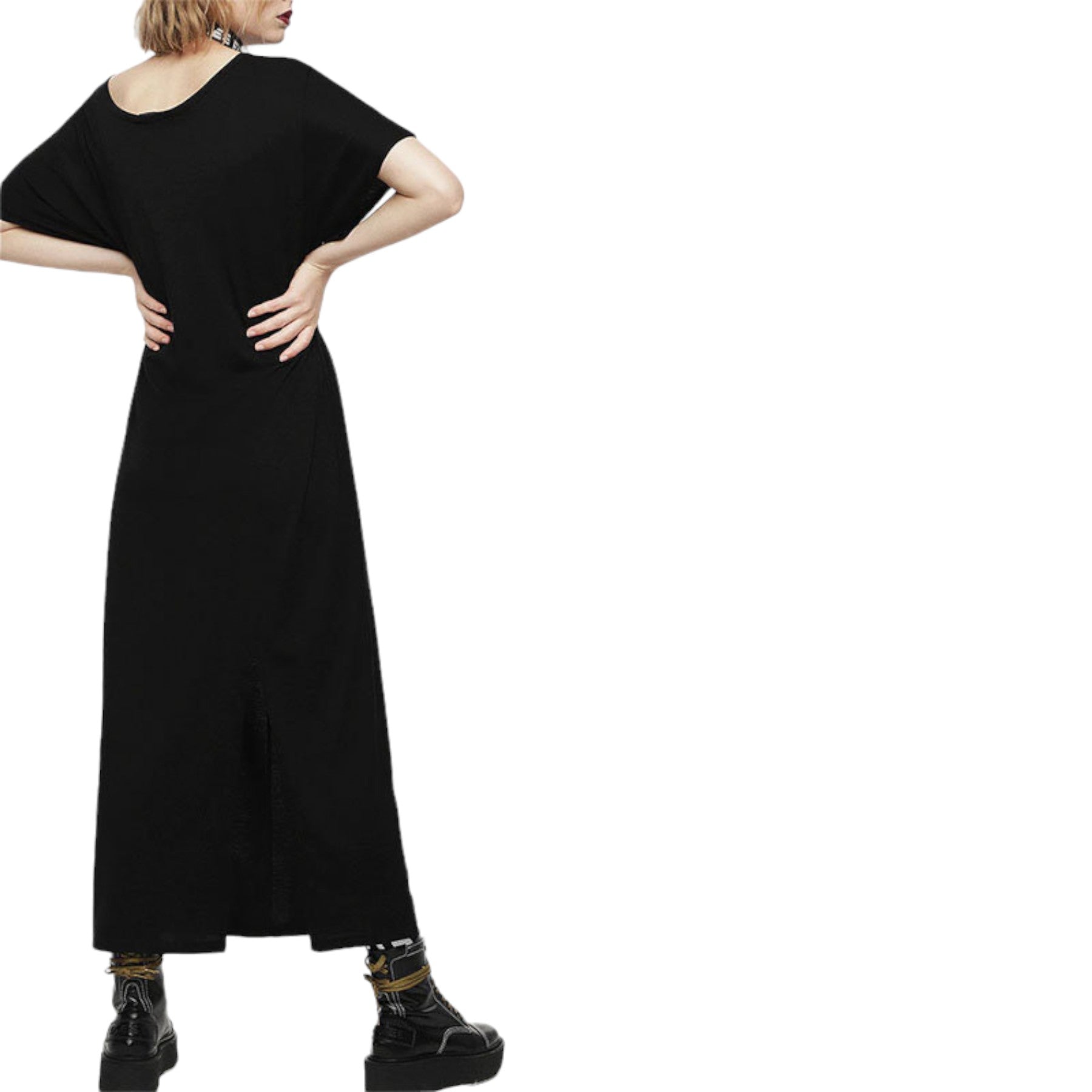 DIESEL D ALBA Womens Long Dress Round Neck Maxi Metal Party Wear Top Belt Black