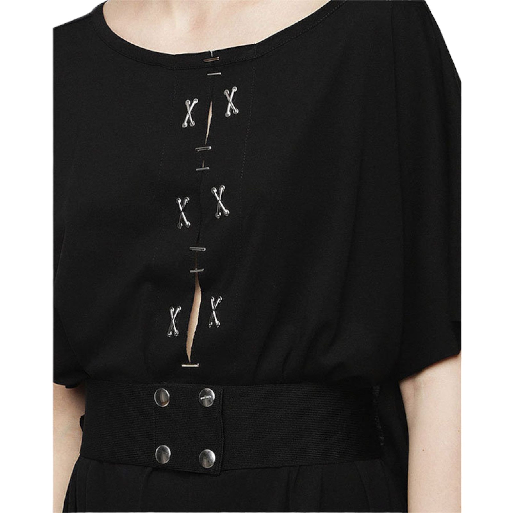 DIESEL D ALBA Womens Long Dress Round Neck Maxi Metal Party Wear Top Belt Black