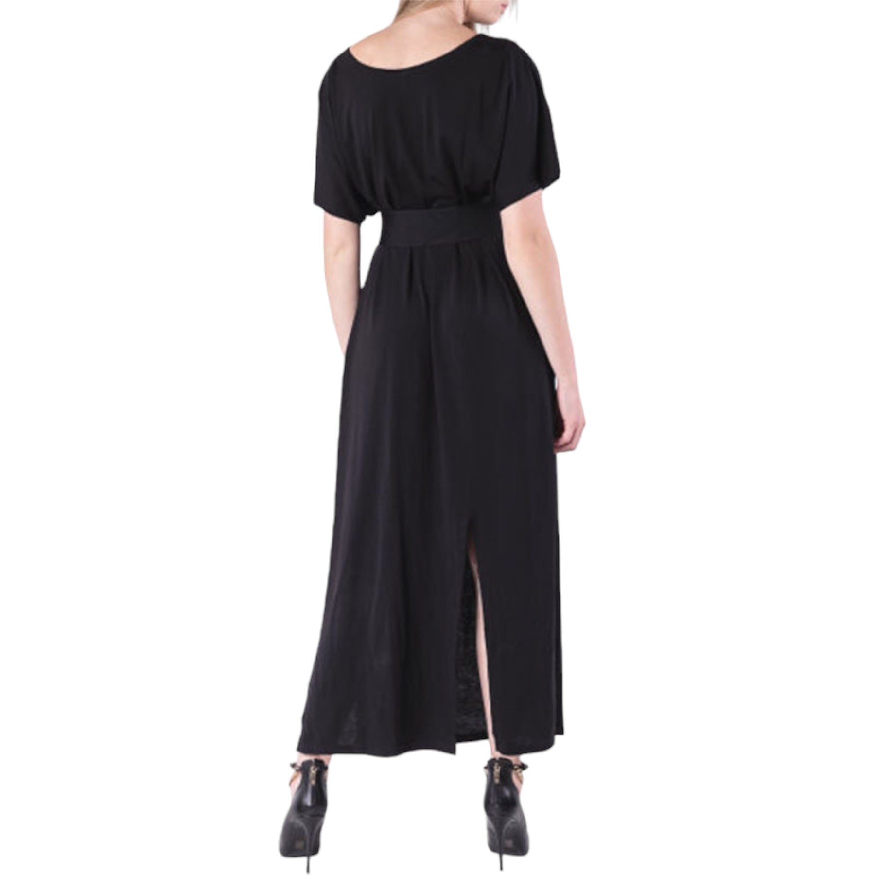 DIESEL D ALBA Womens Long Dress Round Neck Maxi Metal Party Wear Top Belt Black