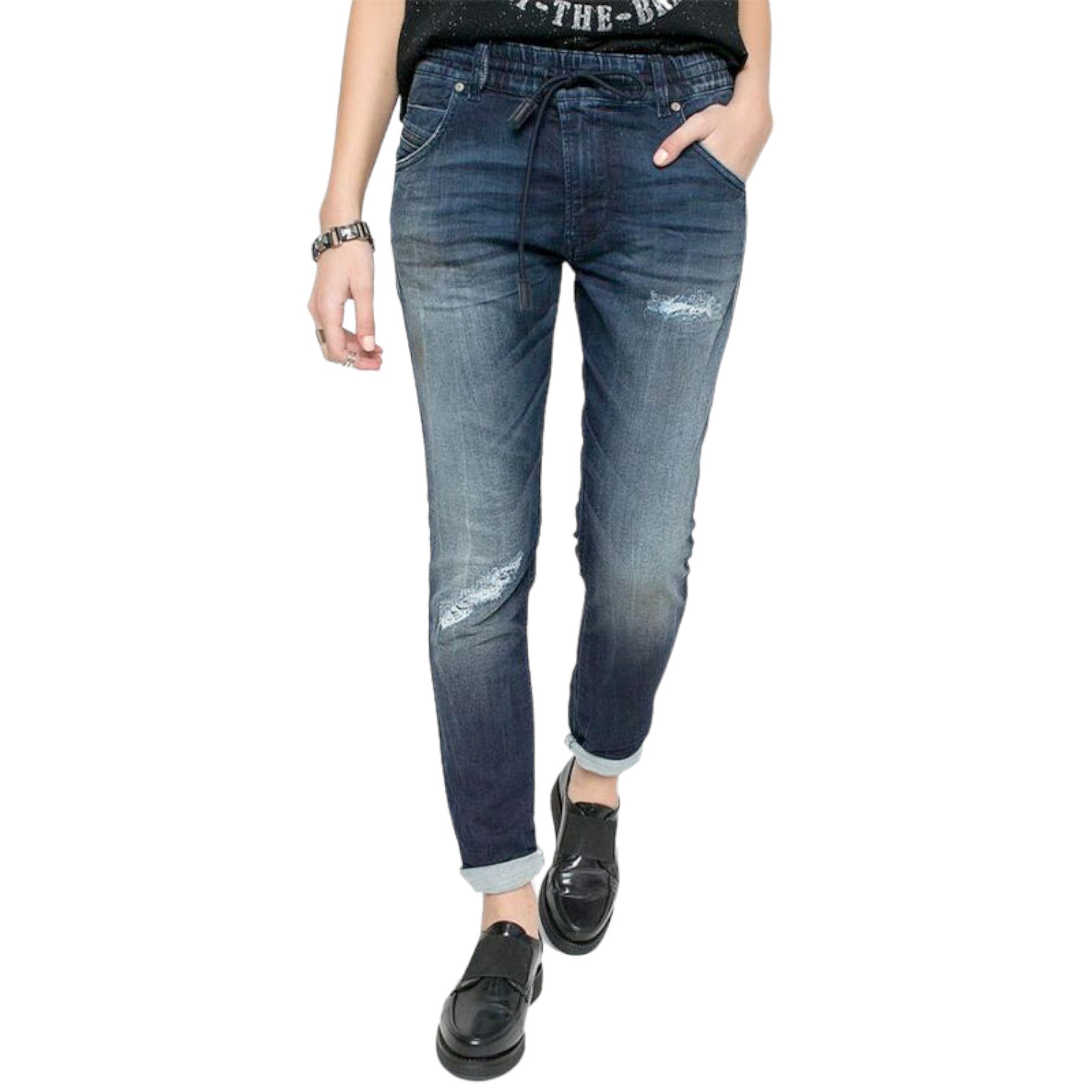 DIESEL KRAILEY NE 0678S Womens Jeans Distressed Skinny Leg Sweat Denim Jogg Pant