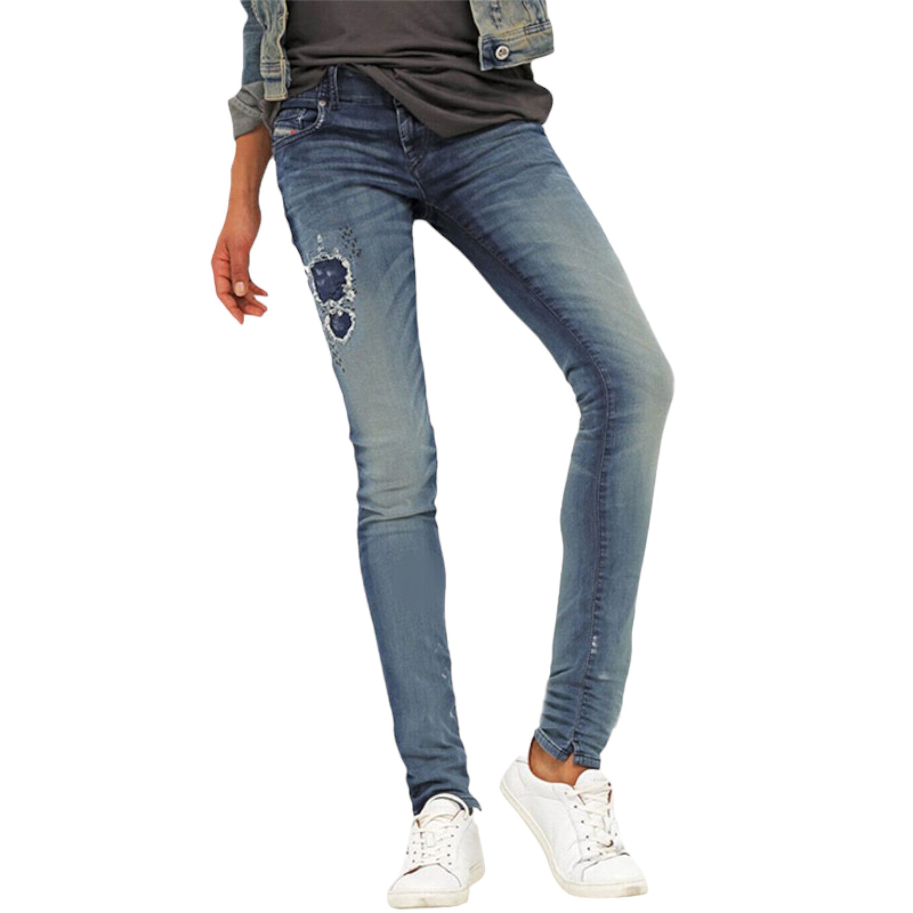 DIESEL GRUPEE NE 0672F Womens Sweat Jogg Jeans Denim Stretchy Slim Fit Blue Pant