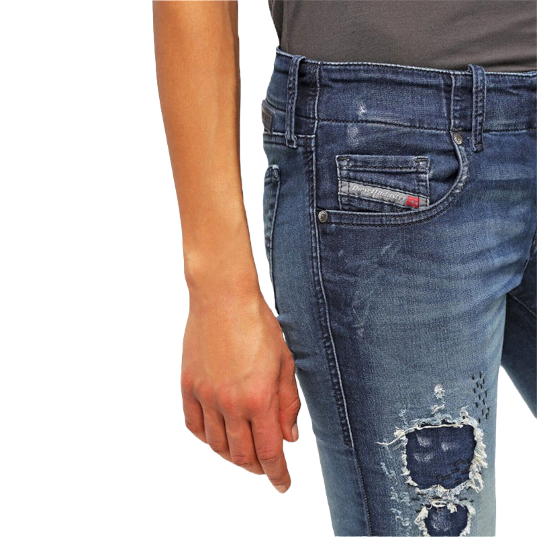 DIESEL GRUPEE NE 0672F Womens Sweat Jogg Jeans Denim Stretchy Slim Fit Blue Pant