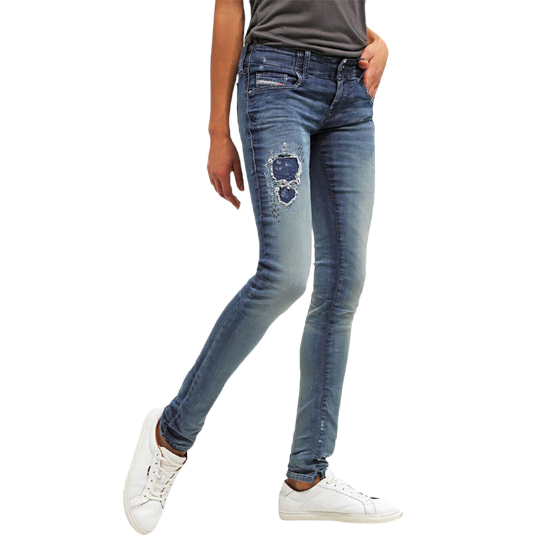 DIESEL GRUPEE NE 0672F Womens Sweat Jogg Jeans Denim Stretchy Slim Fit Blue Pant