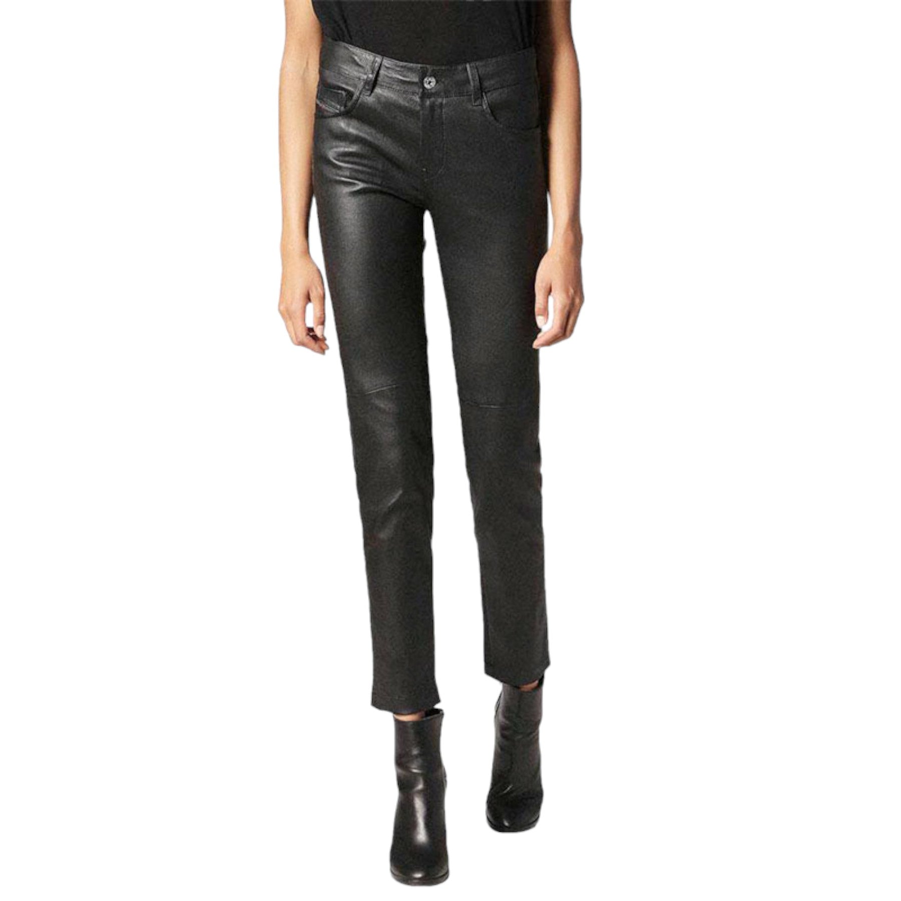 DIESEL L TIME 0SARA Womens Leather Jeans Slim Fit Casual Tapered Party Trousers