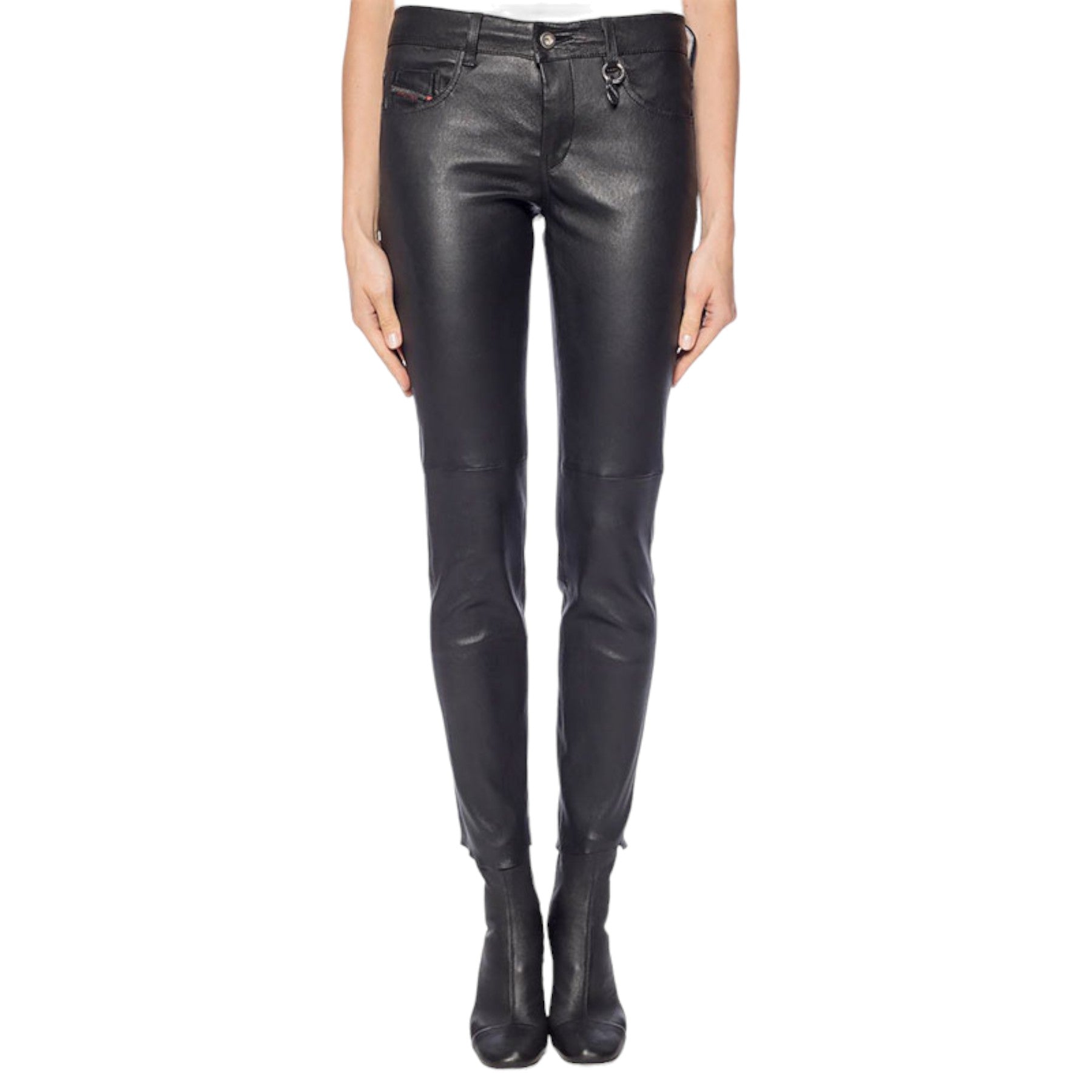 DIESEL L TIME A 0SARA Womens Jeans Leather Slim Fit Party Black Biker Pants W27