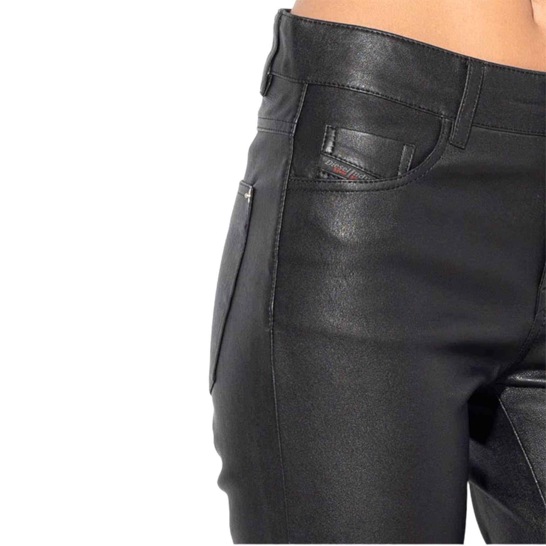 DIESEL L TIME A 0SARA Womens Jeans Leather Slim Fit Party Black Biker Pants W27