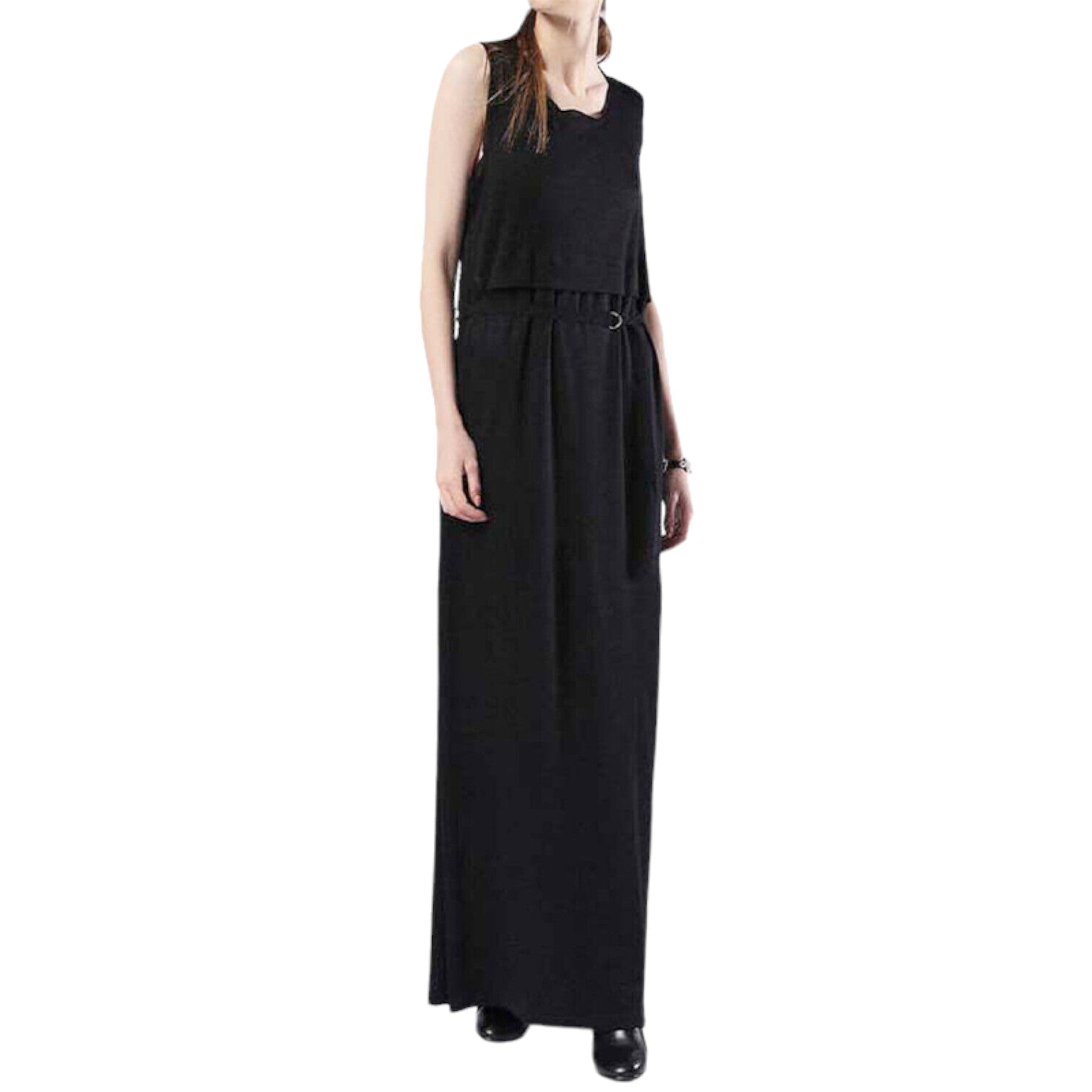 DIESEL D LETO LONG ABITO Womens Long Dress Black Summer Crew Neck Belt Maxi Tops
